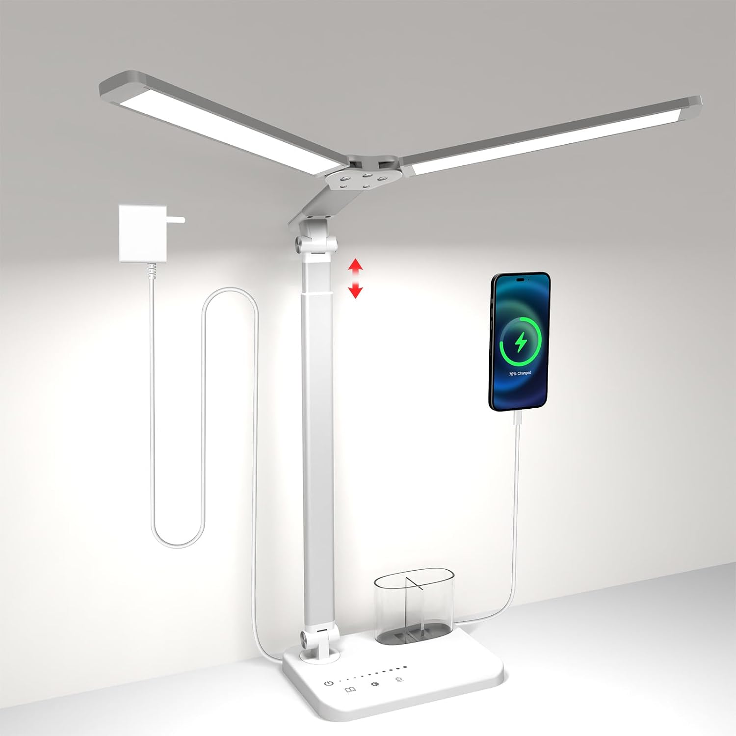 Detalle de iVict Led-Schreibtischlampe Doppelkopf höhenverstellbar