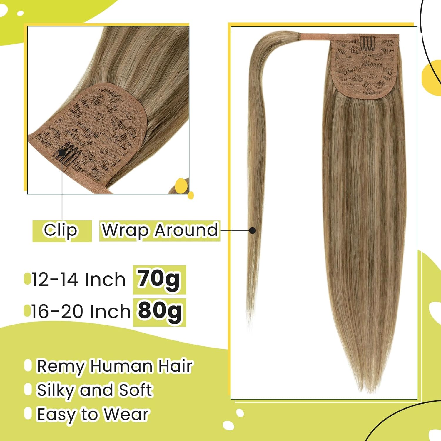 Thumbnail 1 de RUNATURE Postiche Queue de Cheval Blond Doré 50 cm en cheveux humains #10P16