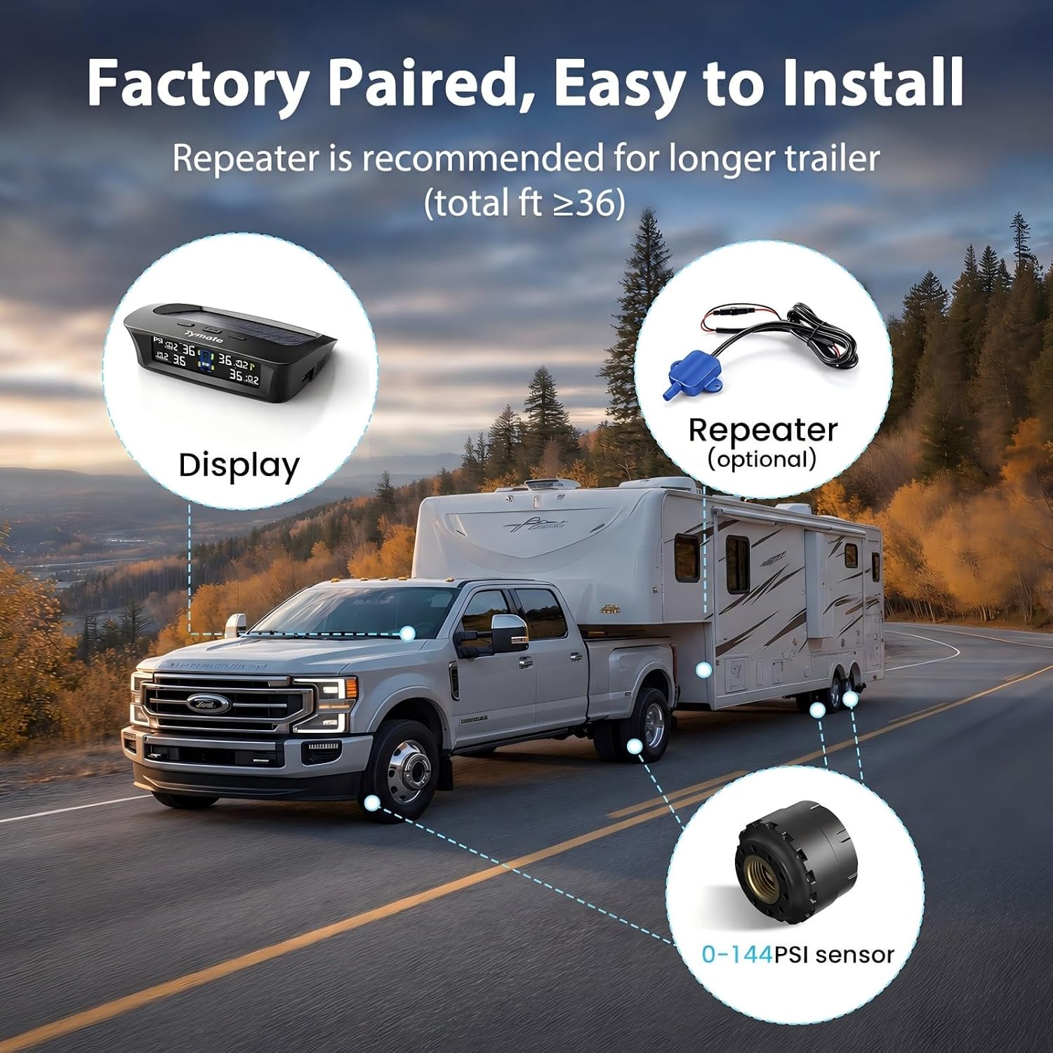 Thumbnail 3 de Tymate TM3 RV Tire Pressure Monitoring System (TPMS) with Solar Charge and 4 Sensors