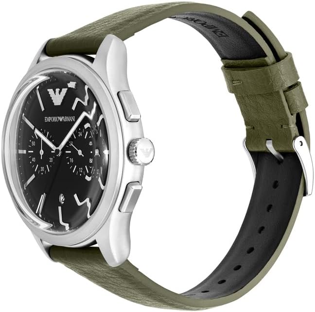 Detalle de Emporio Armani Uhr mit Chronograph und grünem Lederband