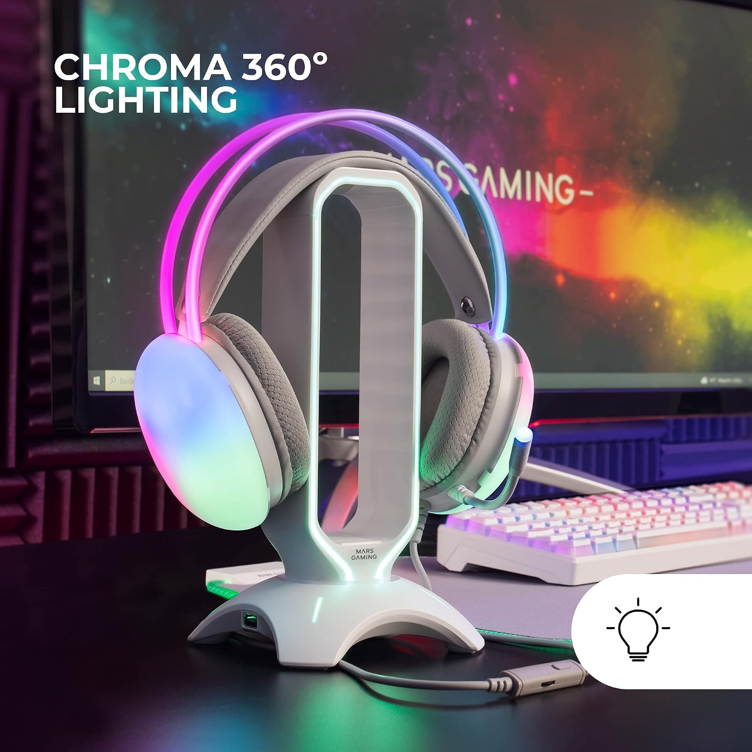 Detalle 2 de Mars Gaming MH-GLOW: cuffie gaming 360° Full Chroma RGB con microfono e cancellazione passiva del rumore