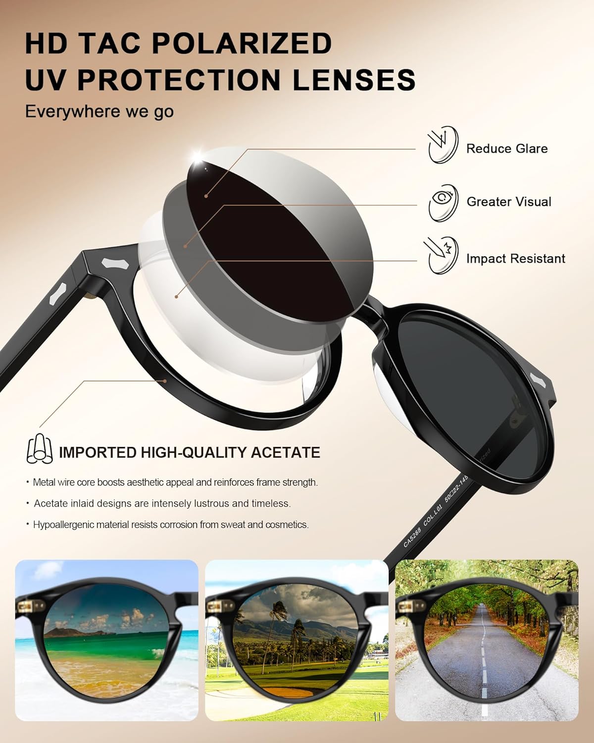 Thumbnail 3 de Carfia Rétro Lunette de Soleil Homme Polarisée UV400 – Conduite et Voyage