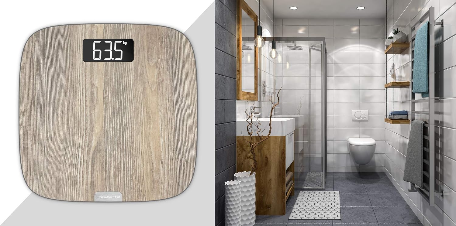 Detalle de Rowenta BS1600 Origin bilancia pesapersone digitale ultra sottile effetto legno fino a 160 kg