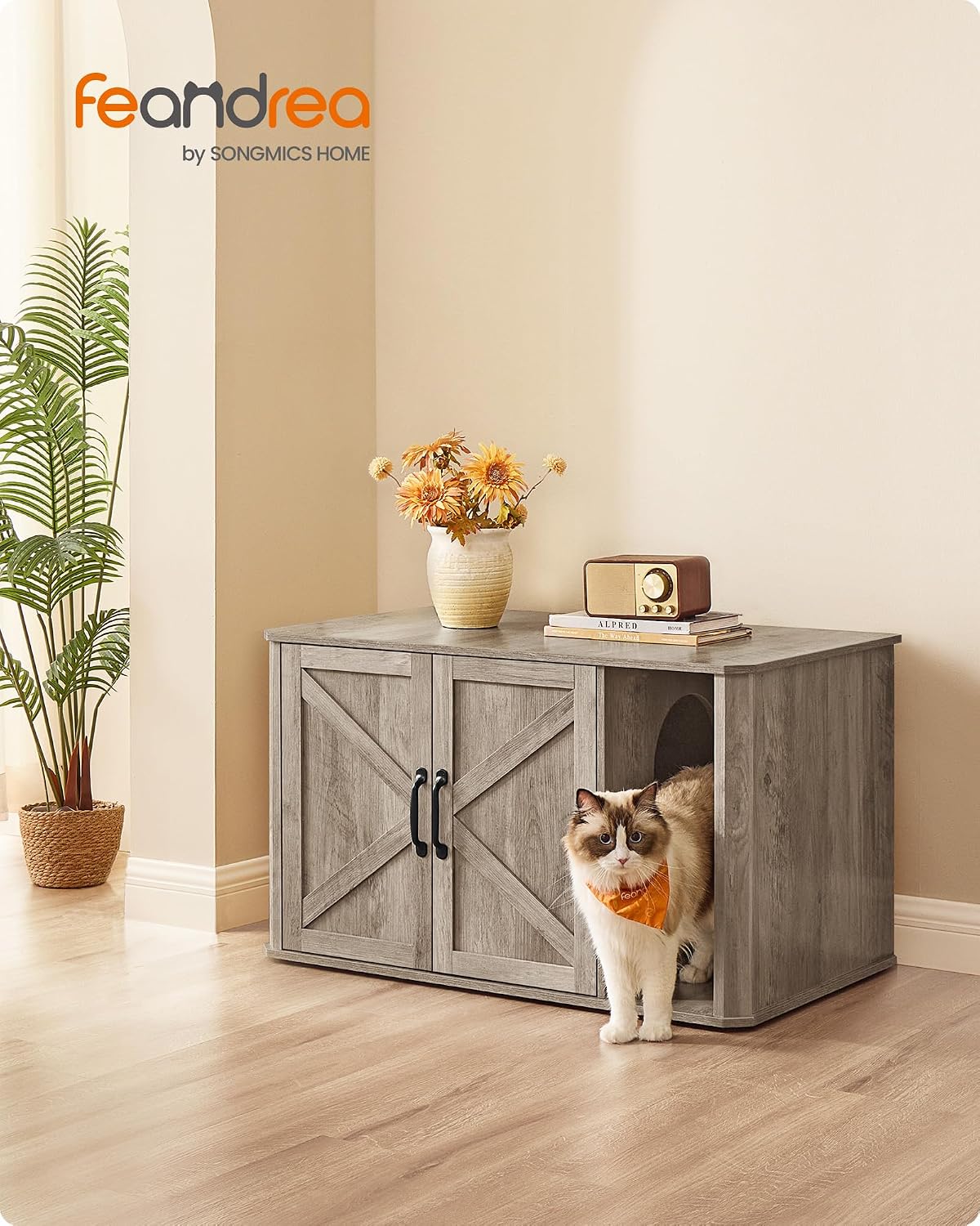Detalle 2 de Feandrea Meuble Litière pour Chat, meuble moderne cache-litière 85 x 48,5 x 50 cm – Grège chiné