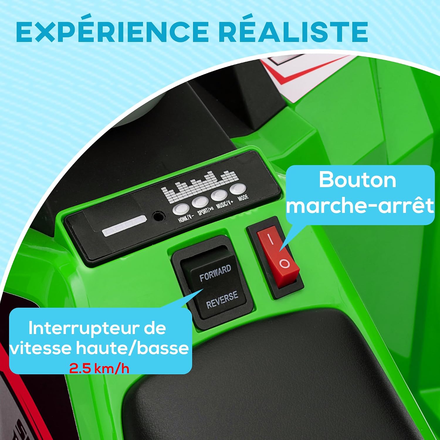 Thumbnail 2 de HOMCOM 370-278V90GN elektrische kinderquad, 6 V, groen, vooruit en achteruit