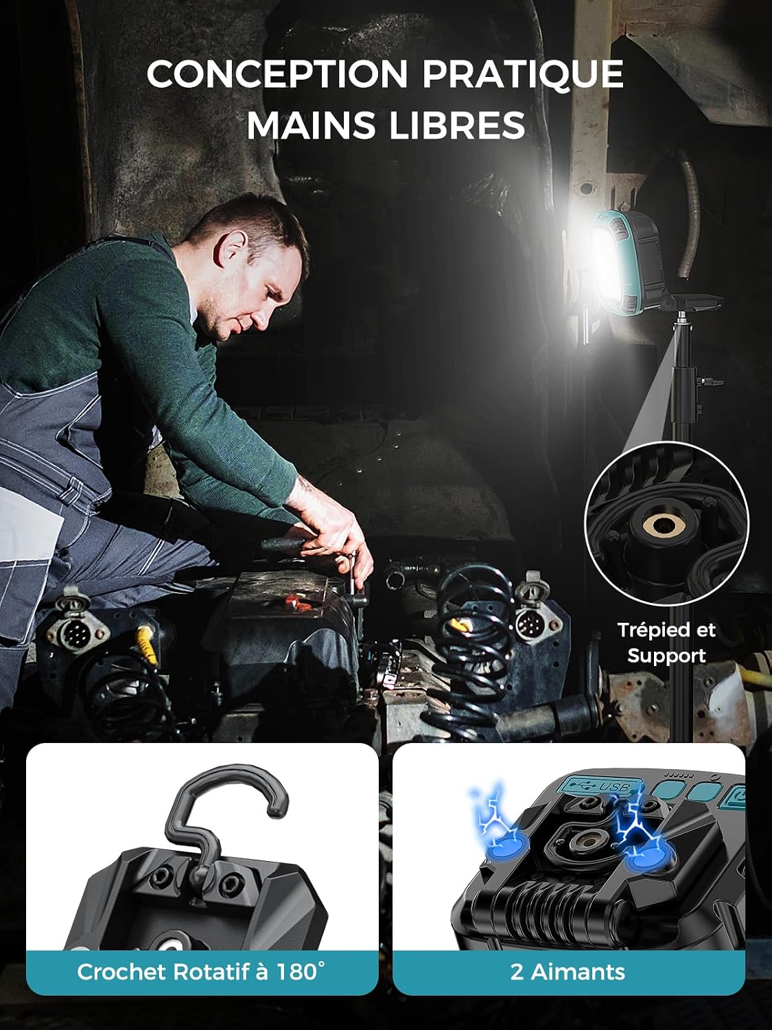 Thumbnail 3 de Smiling Shark Lampe Travail 4000lm LED – Lampe d’atelier rechargeable et étanche
