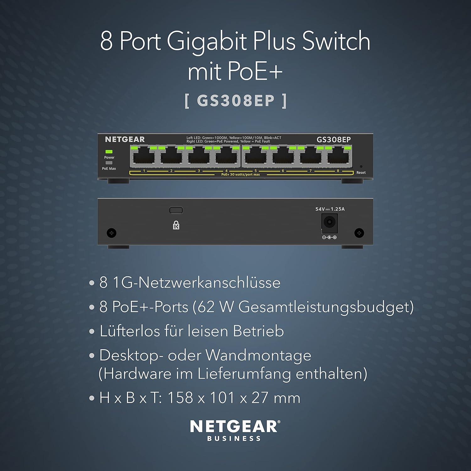 Thumbnail 1 de NETGEAR GS308EP PoE+ Managed Switch (8-Port Gigabit) mit 62W, VLAN, IGMP Snooping und QoS