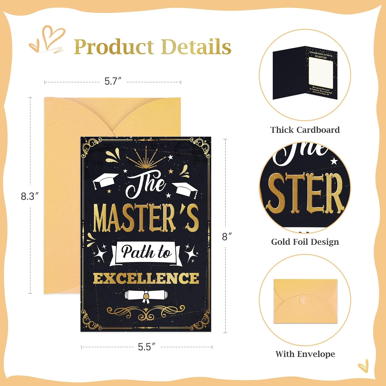 Detalle 2 de FLYAB Master’s Degree Graduation Card, 5.5" x 8" with Gold Foil and Envelope