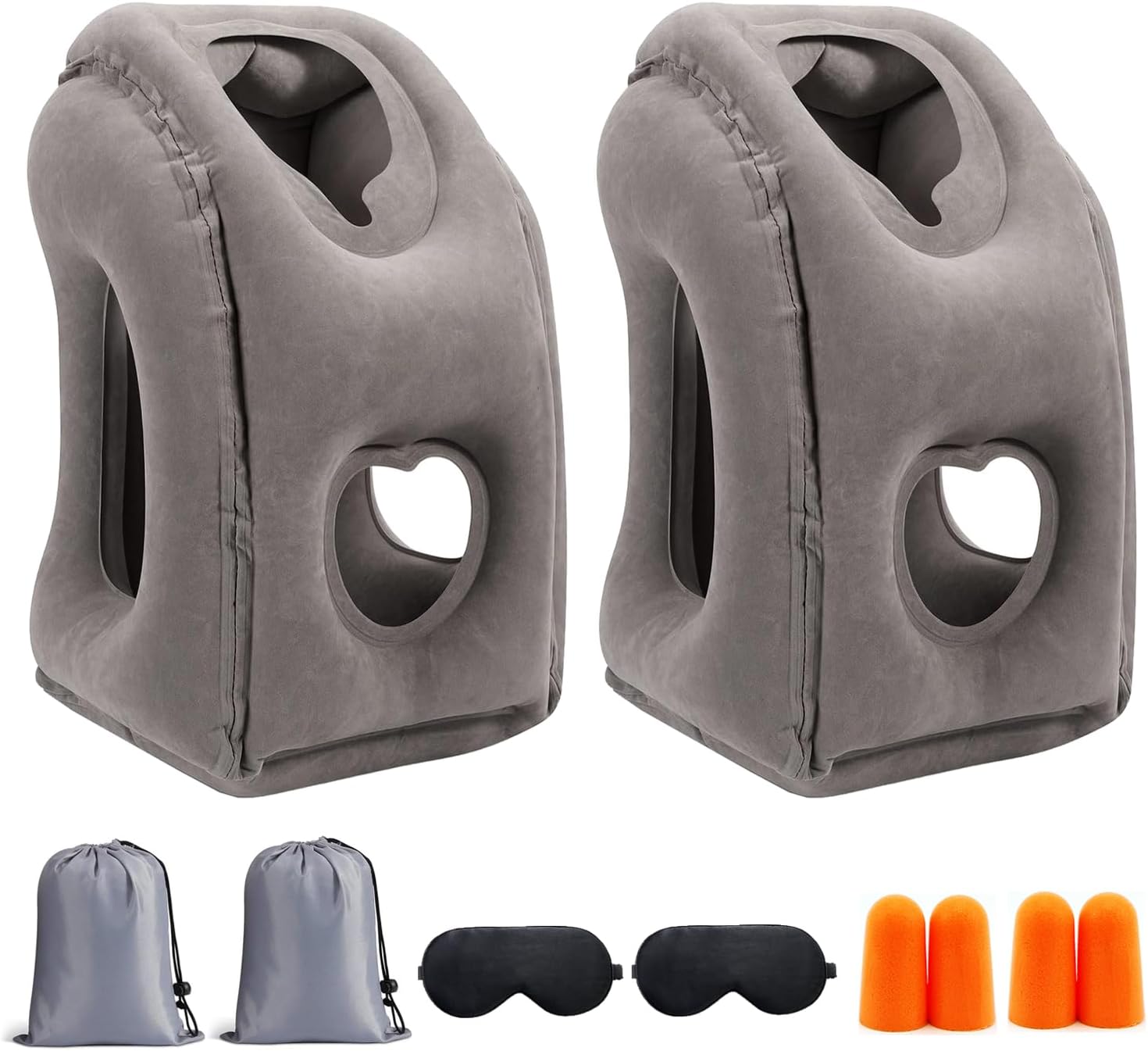 Detalle de 2 Pack Inflatable Travel Pillow for Airplane – Ergonomic Neck Support for Long Flights (Grey)