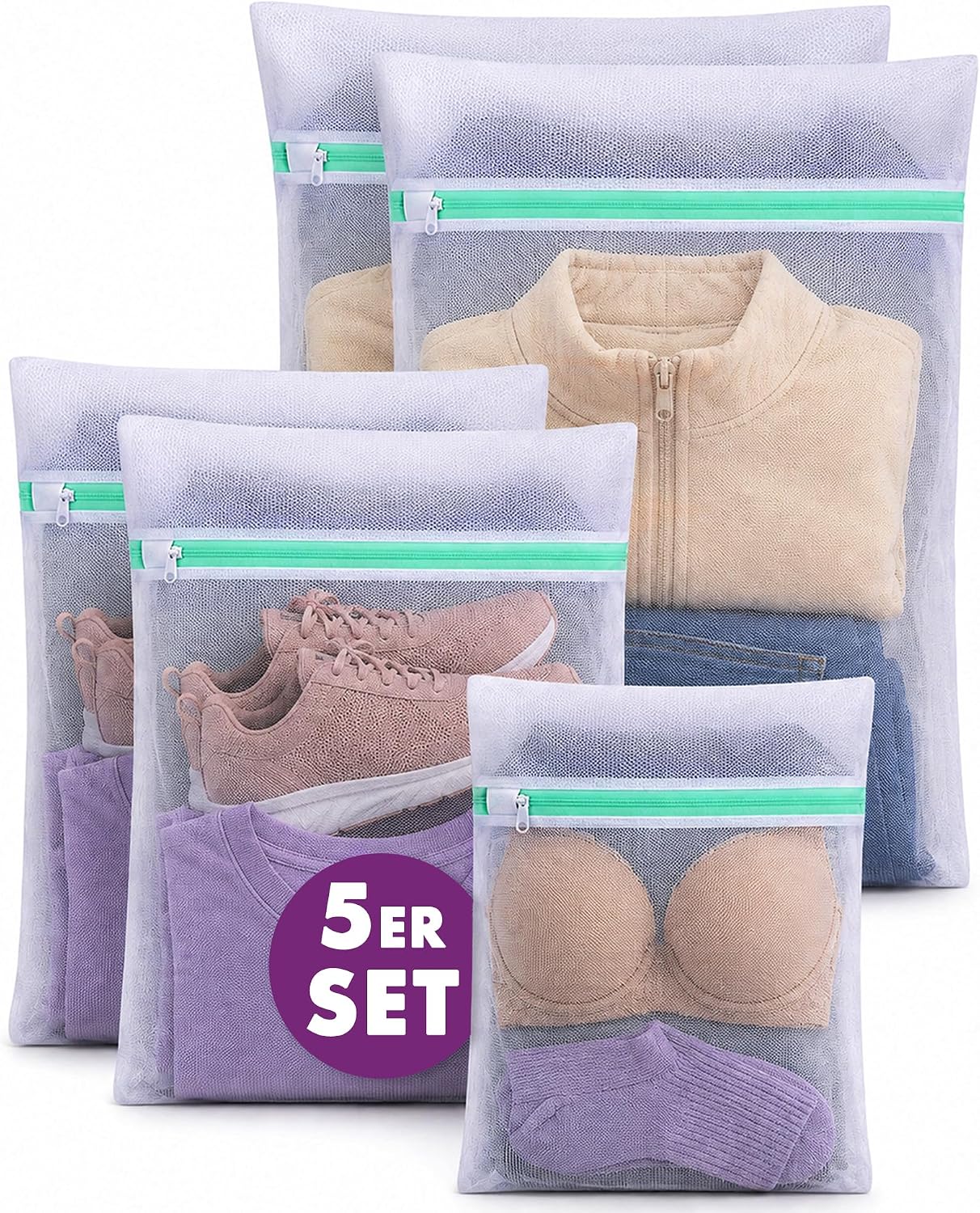 Lavandola Wäschenetz Set – Kochfest, trocknergeeignet, 3 Größen für BHs, Feinwäsche, Unterwäsche & Co.