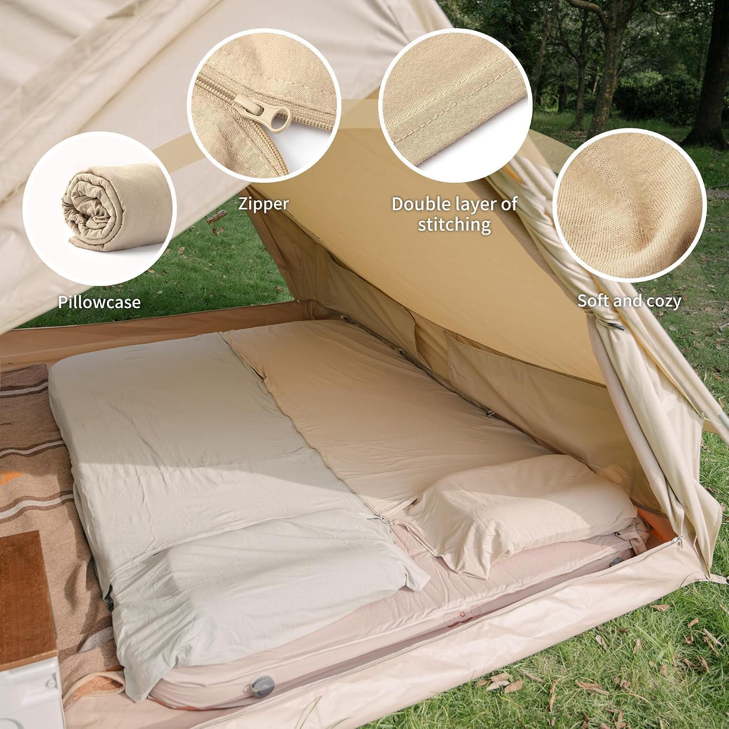 Thumbnail 4 de Naturehike Drap de sac de couchage de voyage ultraléger en microfibre avec compartiment oreiller (coton, 210 x 75 cm)