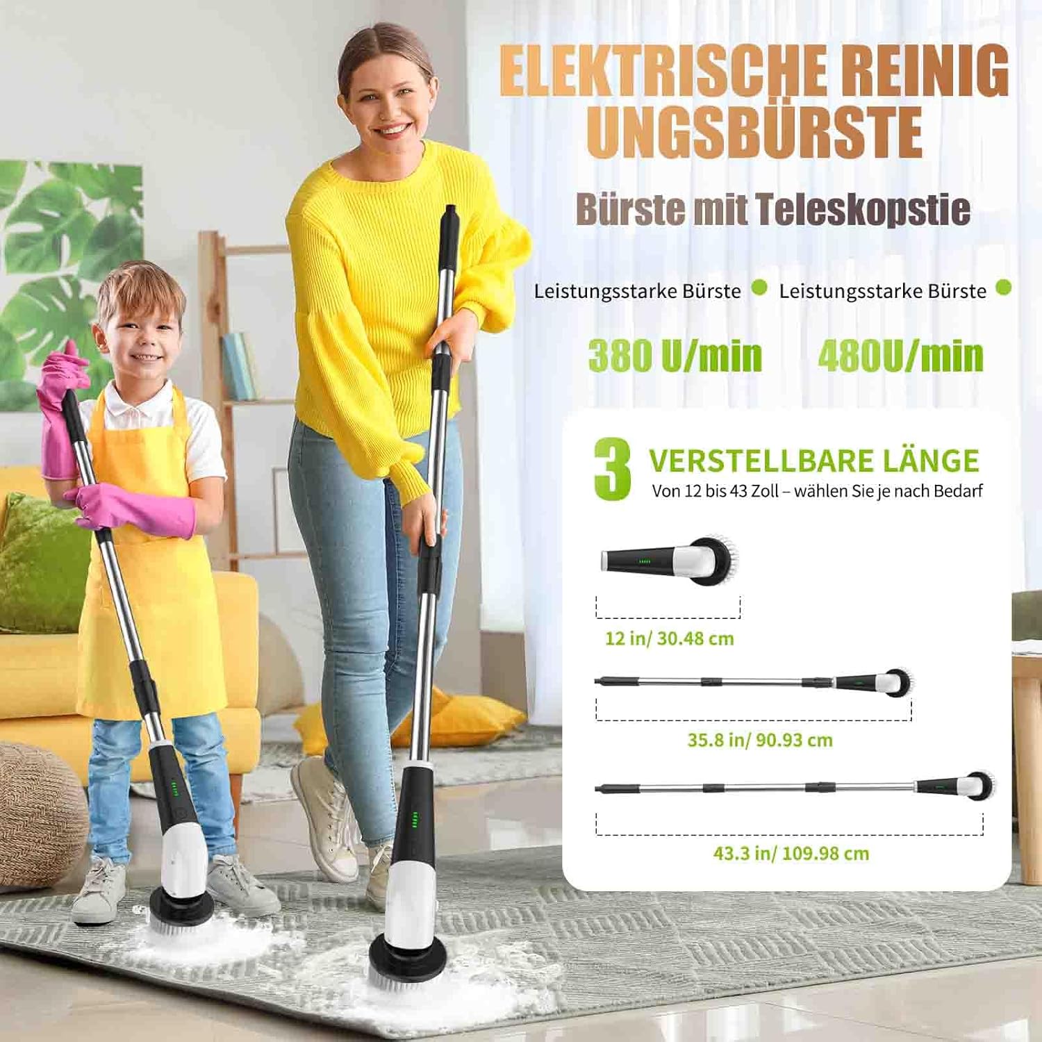 Thumbnail 1 de YKYI Elektrische Reinigungsbürste mit 8 Aufsätzen (IPX7, Teleskopstiel, USB‑C)