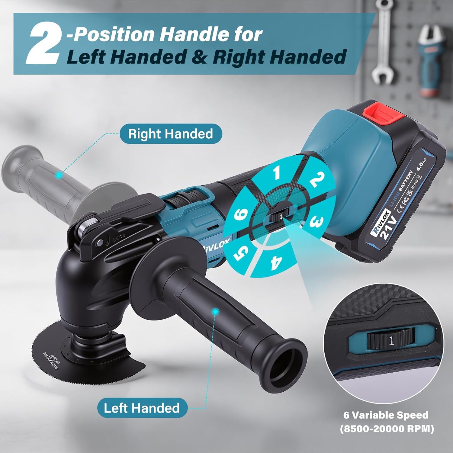 Thumbnail 4 de Rivlox Oscillating Multi Tool with 2x 4.0Ah Batteries – 680W, 6 Speeds, 4° Oscillation, Brushless, LED Light