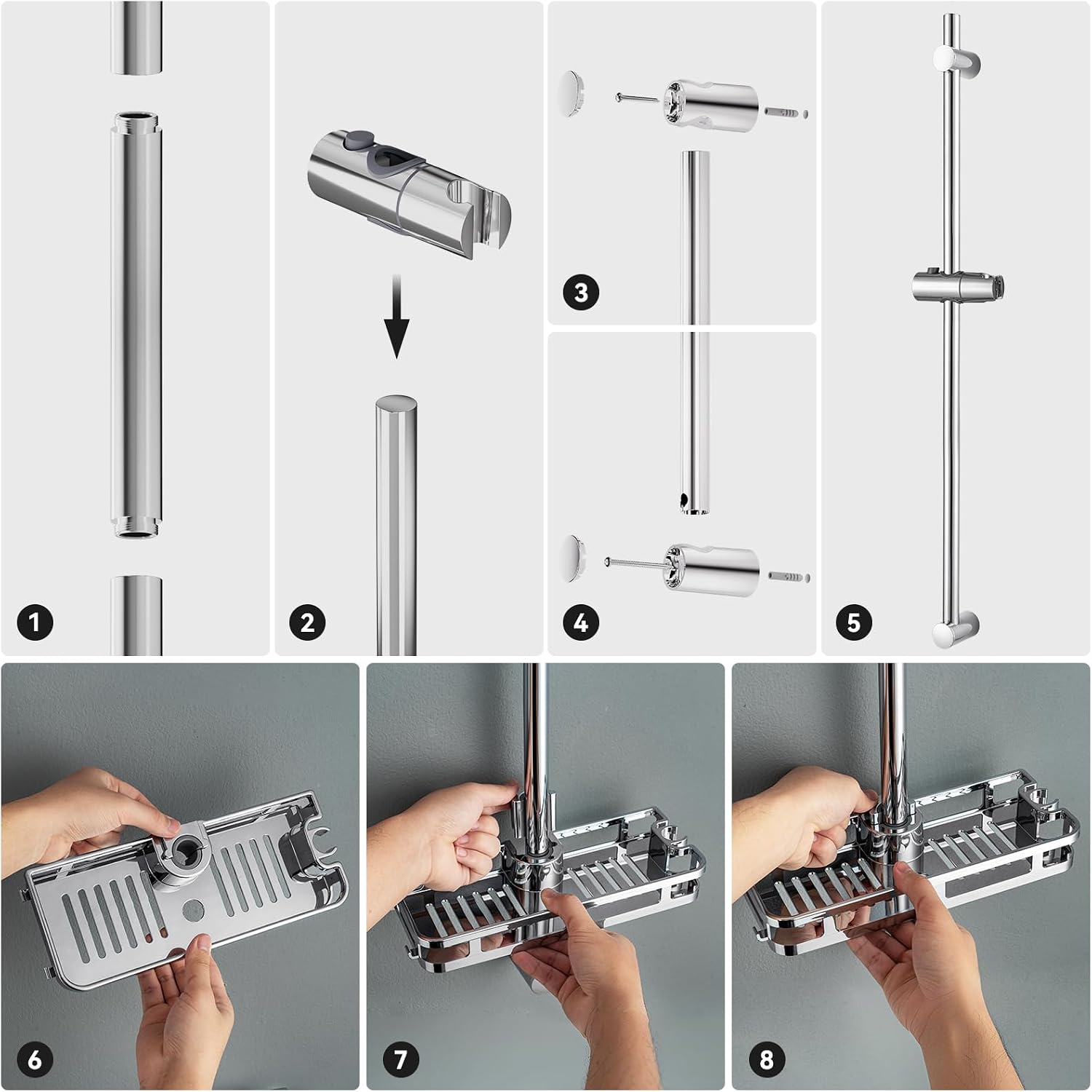Thumbnail 6 de Auralum Duschstange Edelstahl 90 cm mit Duschablage – rüstet ohne neue Bohrlöcher auf