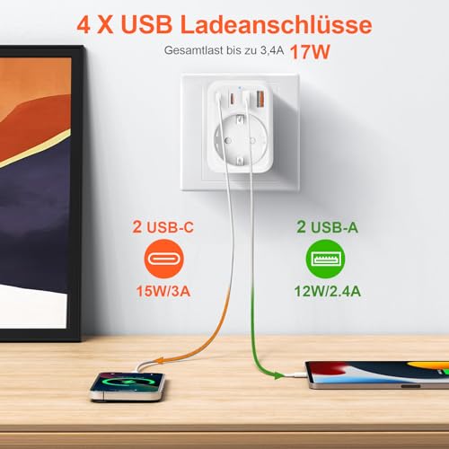 Detalle de Denlane 2er Pack USA Adapter Steckdose – 5-in-1 Typ B (EU auf US Reiseadapter)