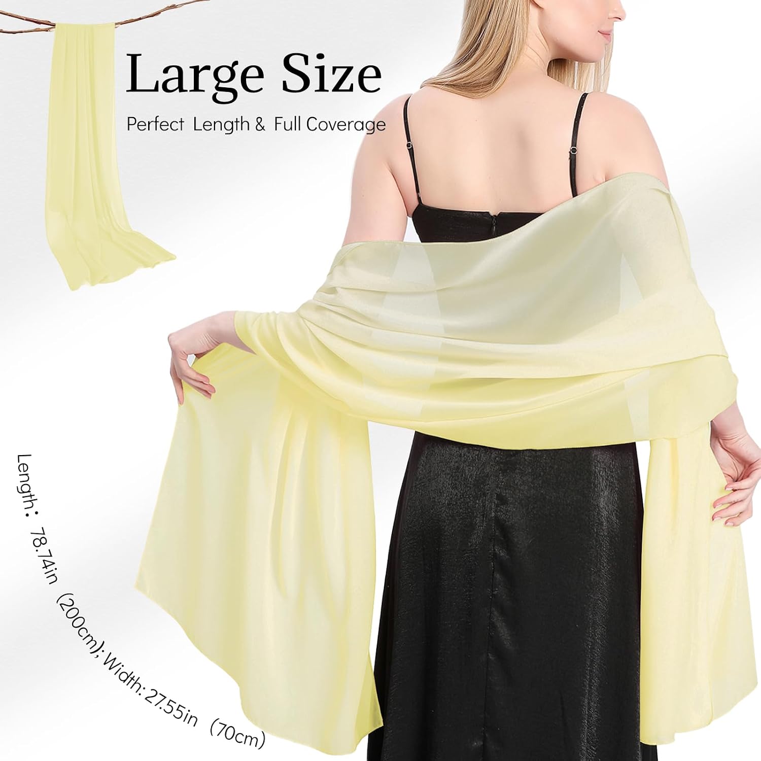 Detalle de lifwimner Chiffon Shawls and Wraps for Women – 200 × 70 cm Lightweight Sheer Scarf