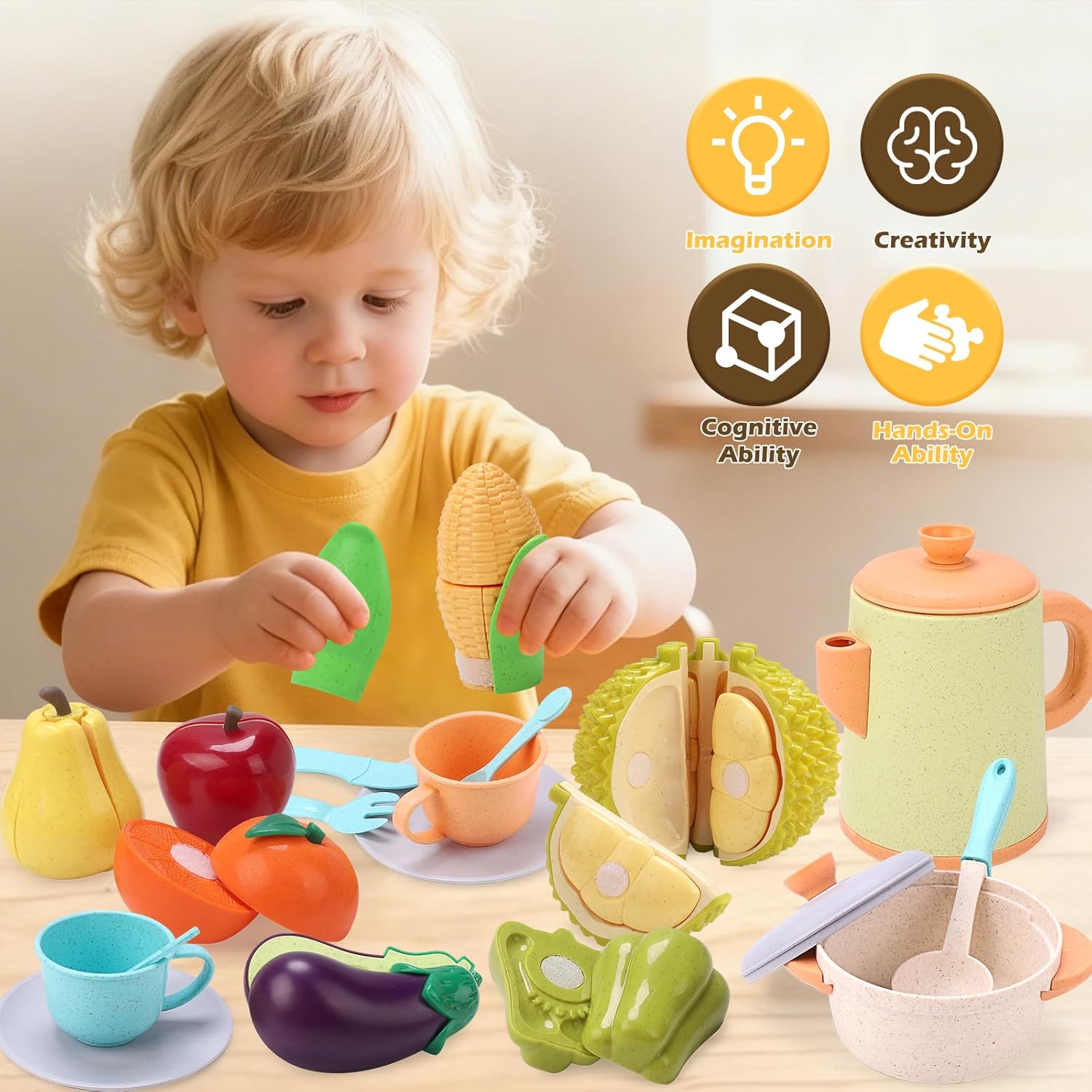 Thumbnail 4 de RUIDYA Kids Kitchen Accessories 61-piece Pretend Play Cutting Fruit & Cookware Set