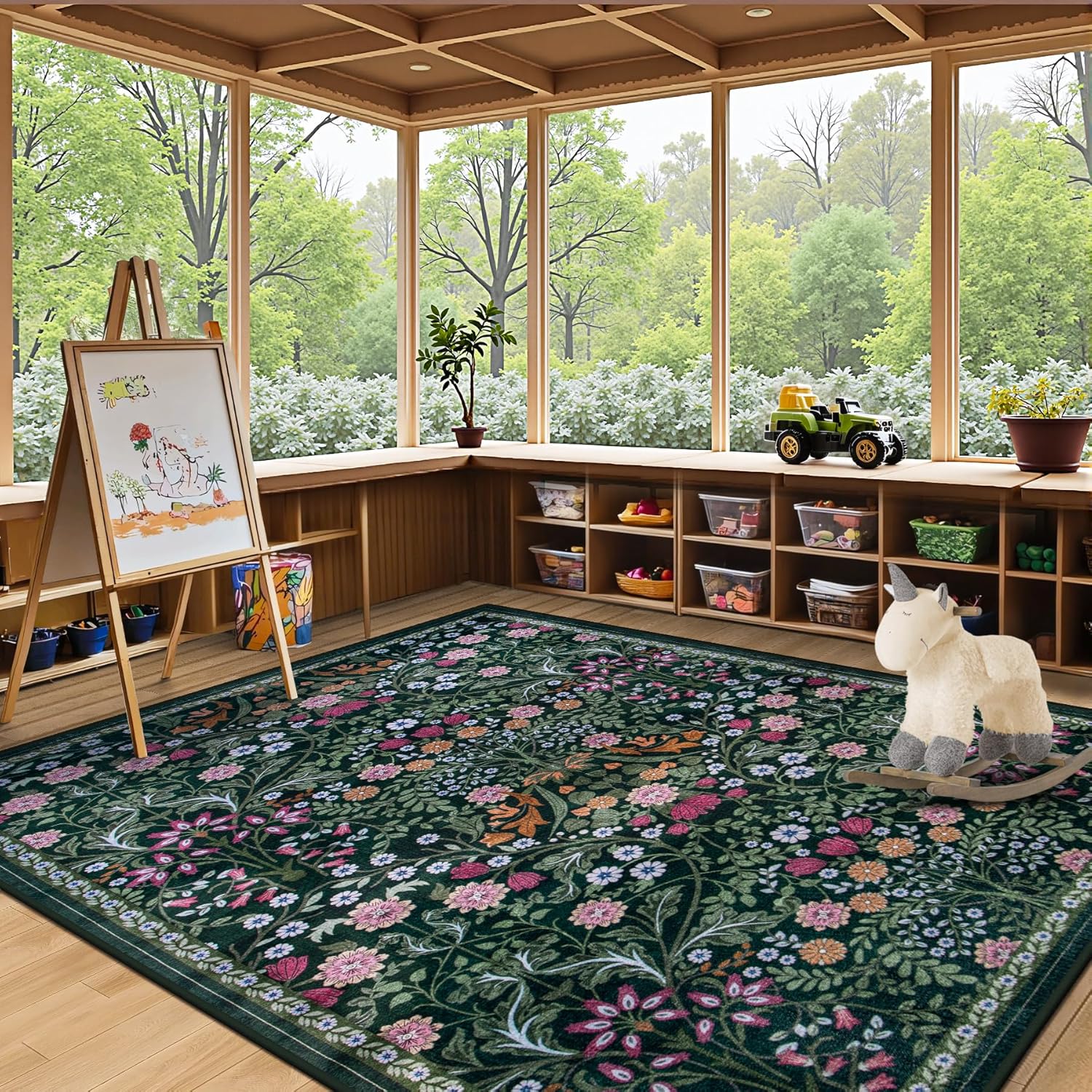 Thumbnail 4 de PLHXFR 6x9 Floral Washable Area Rug (Vintage Boho, Non-Slip, Stain Resistant)