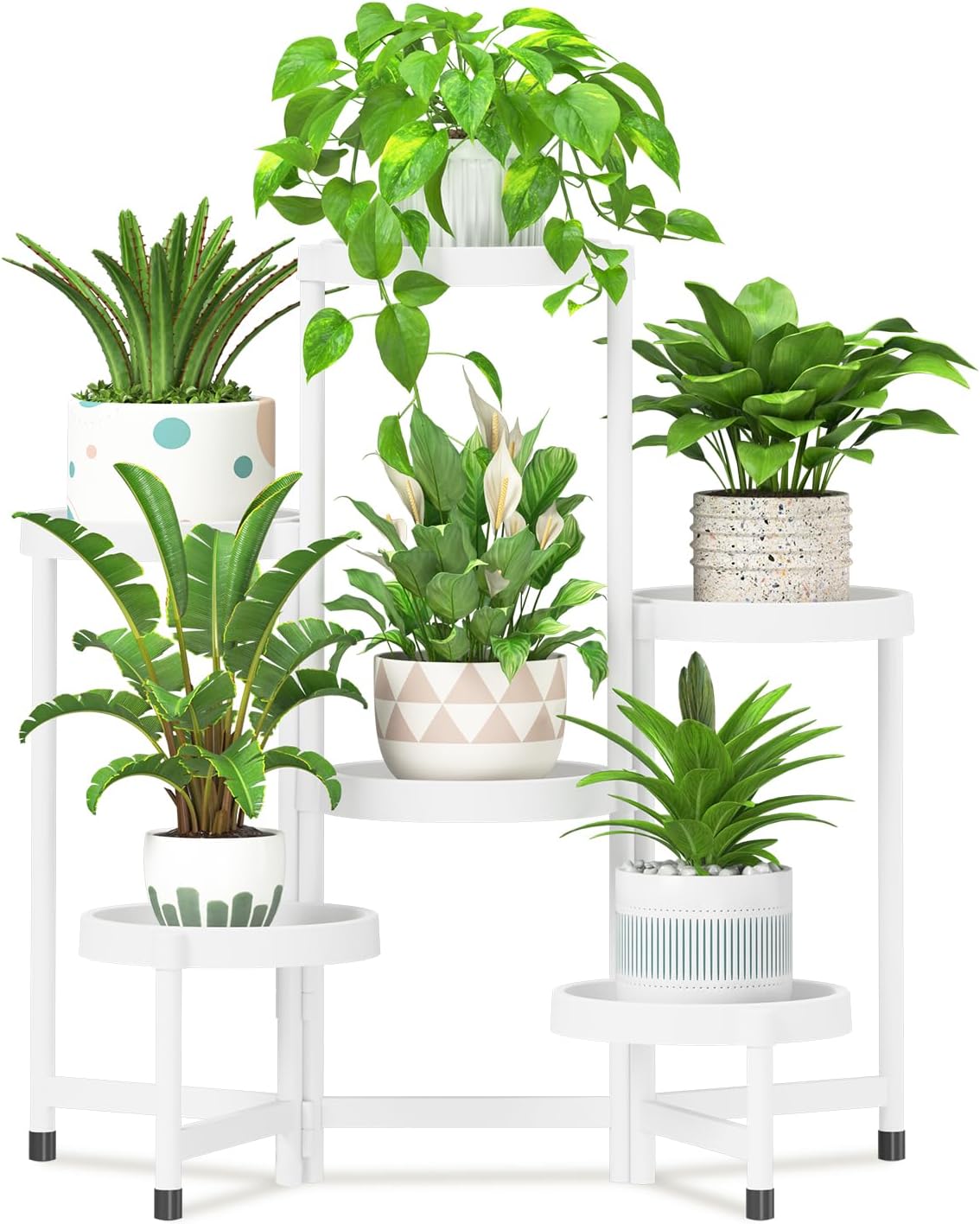 Detalle de iDavosic.ly 6-Tier Folding Plant Stand with Waterproof Trays, White