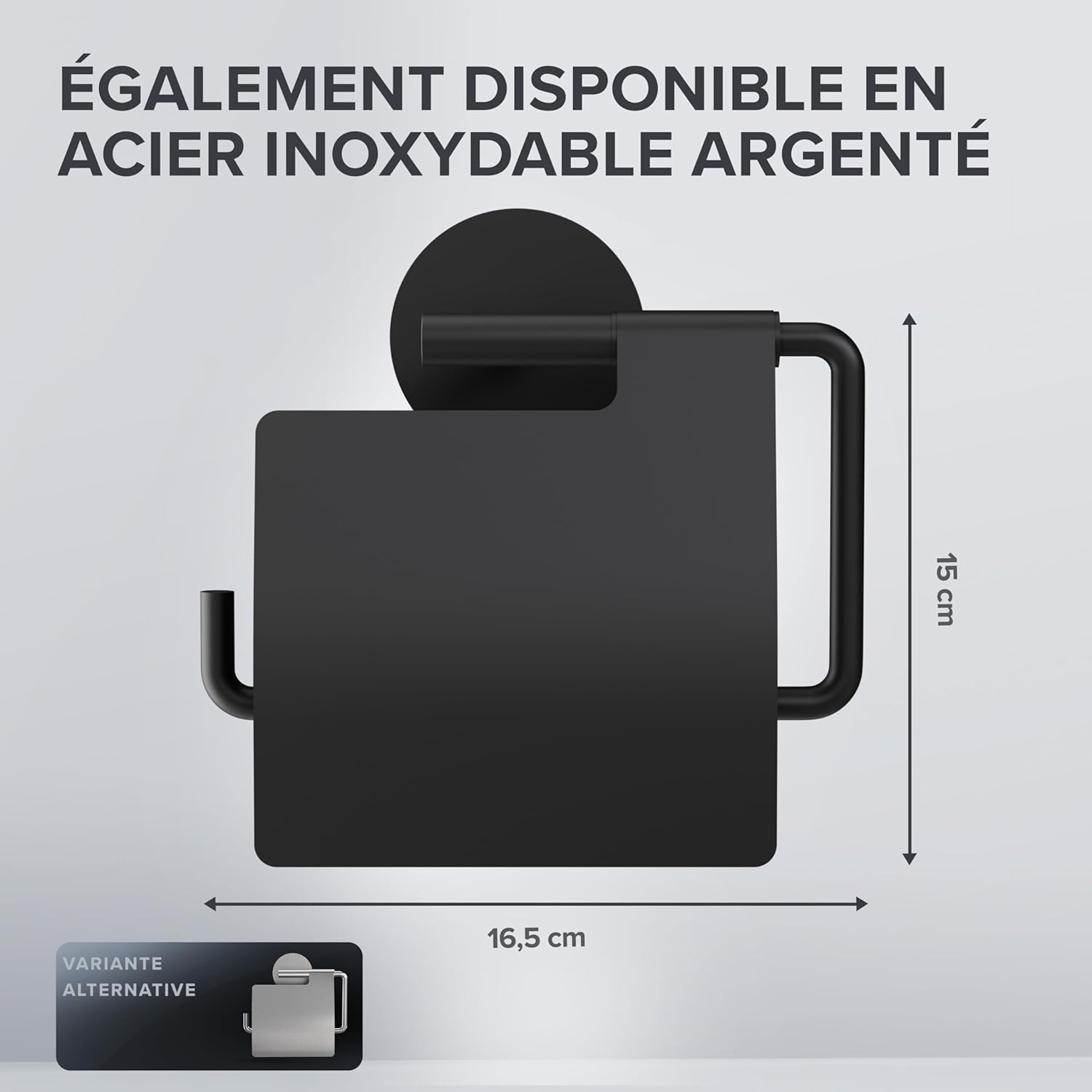 Thumbnail 2 de ovimar Distributeur de Papier Toilette Heroya noir mat avec couvercle et amortisseur
