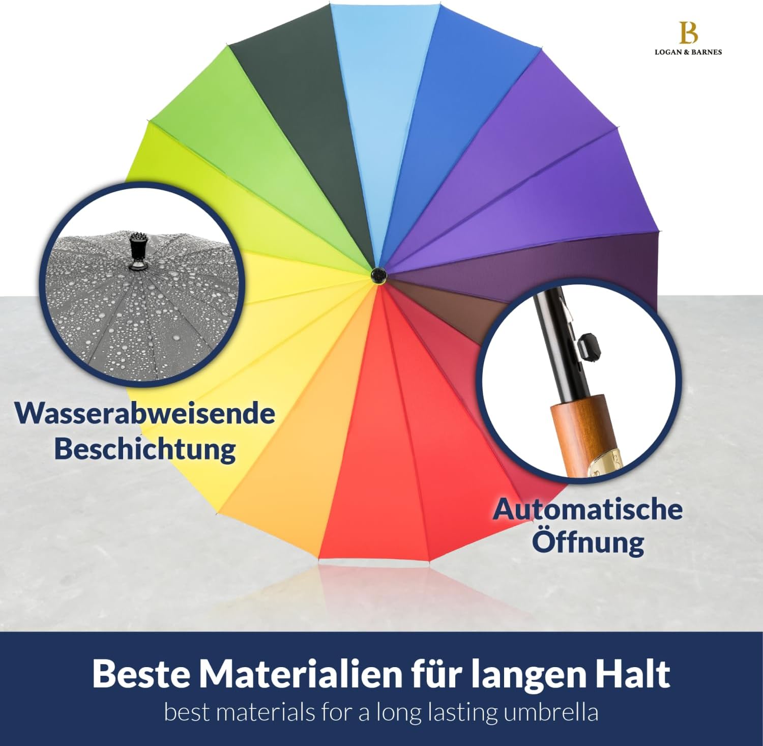 Thumbnail 6 de LOGAN & BARNES Stockschirm Edinburgh Ø120cm – Sturmfest, Holzgriff, XXL Regenschirm