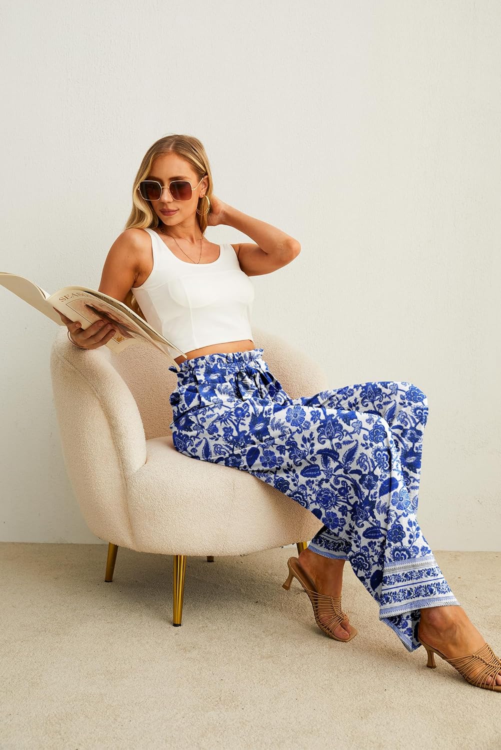 Thumbnail 5 de IWOLLENCE Women High Waist Palazzo Pants with Adjustable Knot – Wide Leg, Pockets, Beach to Office