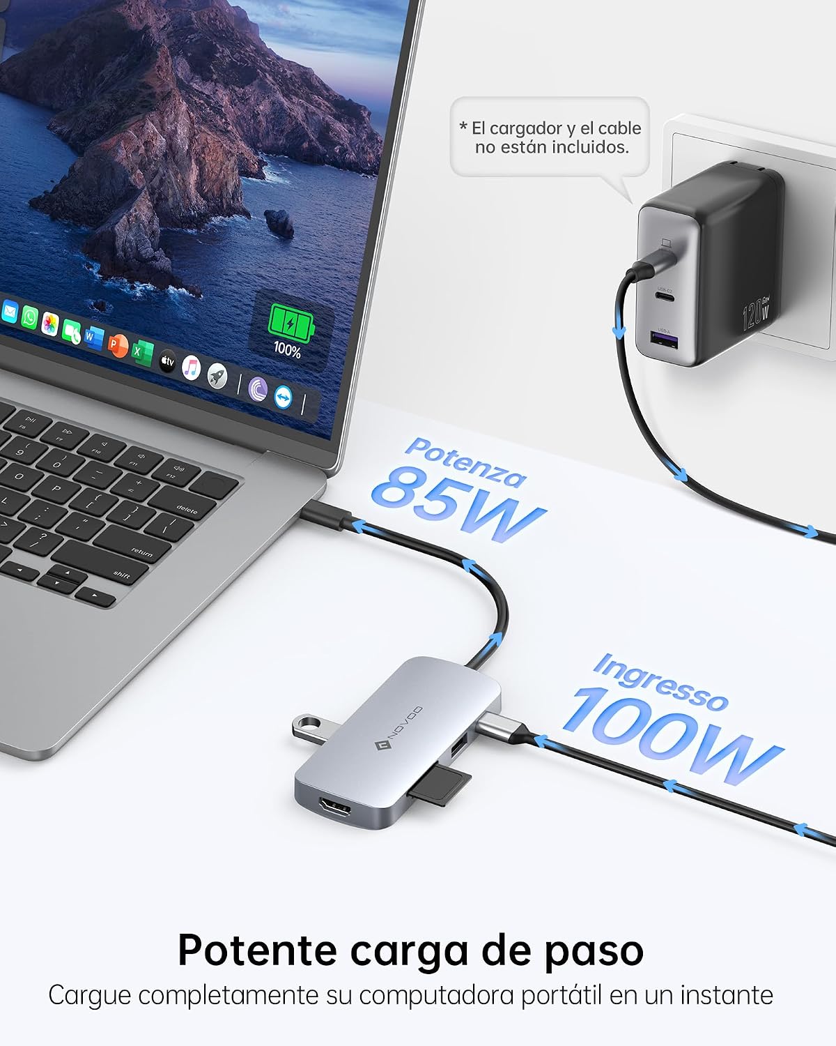 Detalle 2 de NOVOO Hub USB C 9 in 1 4K 60Hz