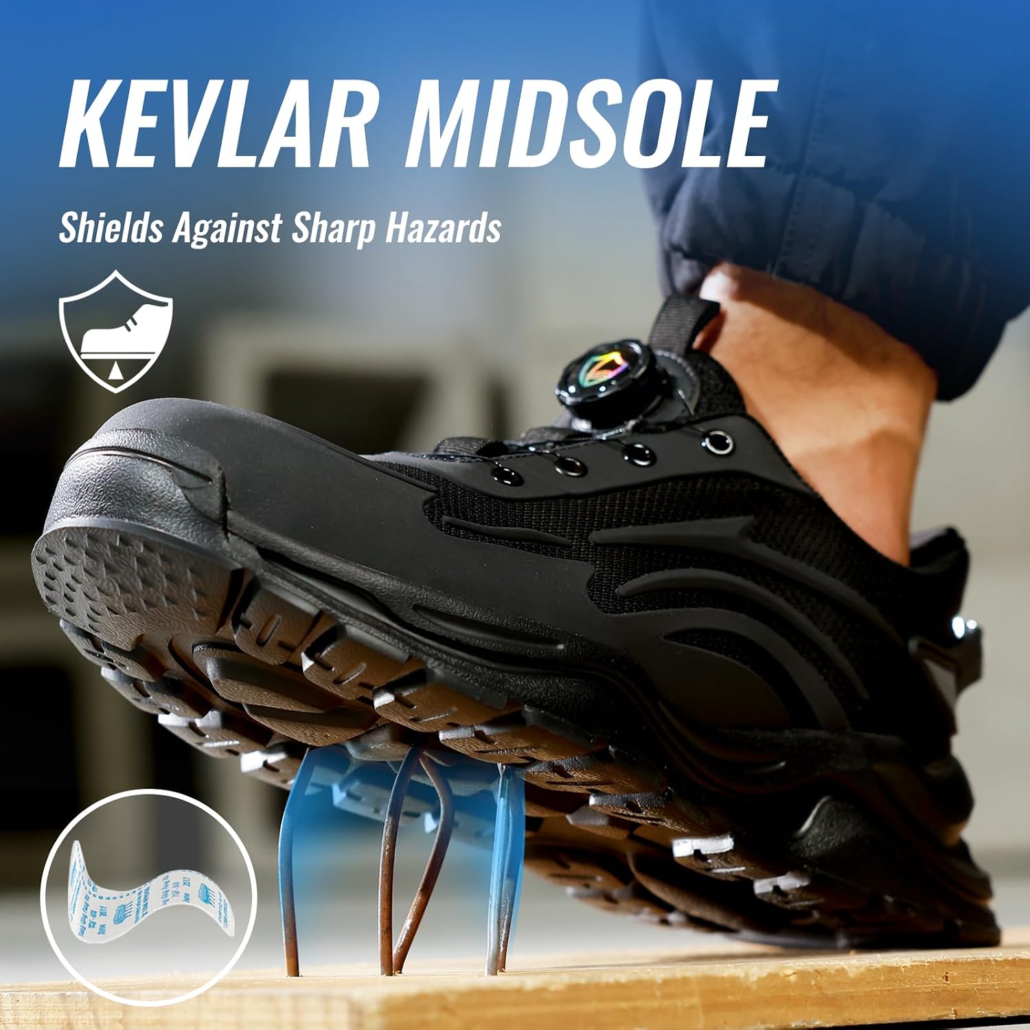 Detalle 2 de GUSAYEX Steel Toe Cap Trainers for Men – Lightweight Breathable Work Shoes with Swivel Buckle Laces
