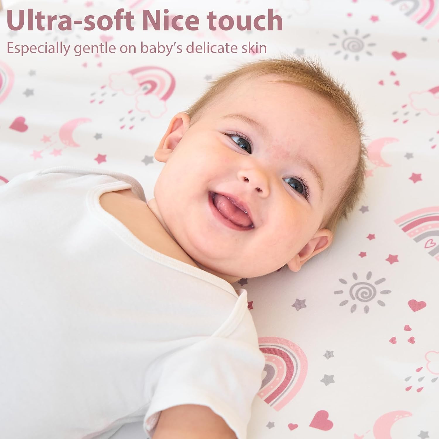 Thumbnail 2 de FIEMOL Baby Crib Sheets Girl, 3 Pack – 52” x 28” Fitted Toddler Bed Sheets in Pink Rainbow