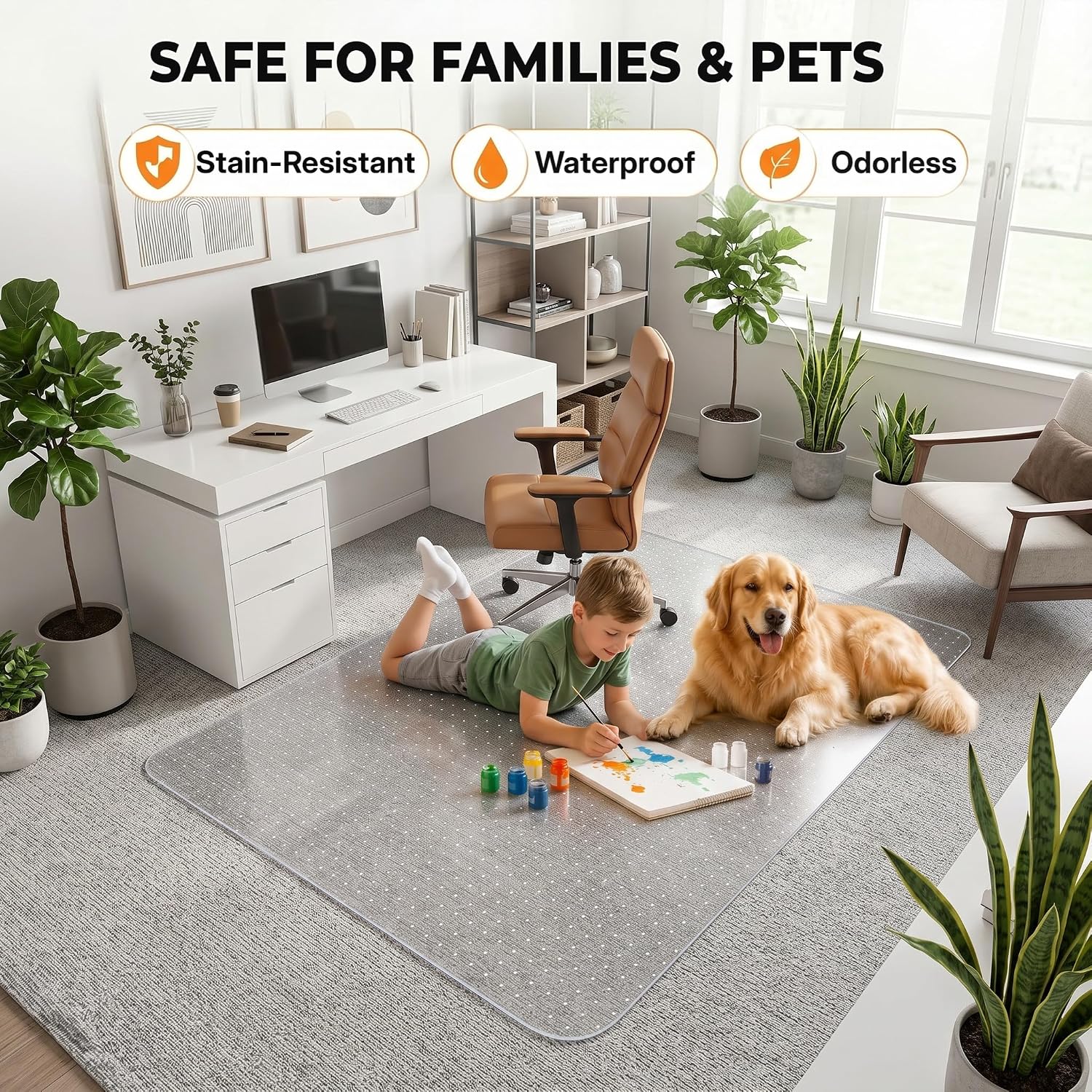 Detalle de LeapYouth 46 x 96 Inch Clear PVC Chair Mat for Low-Pile Carpet