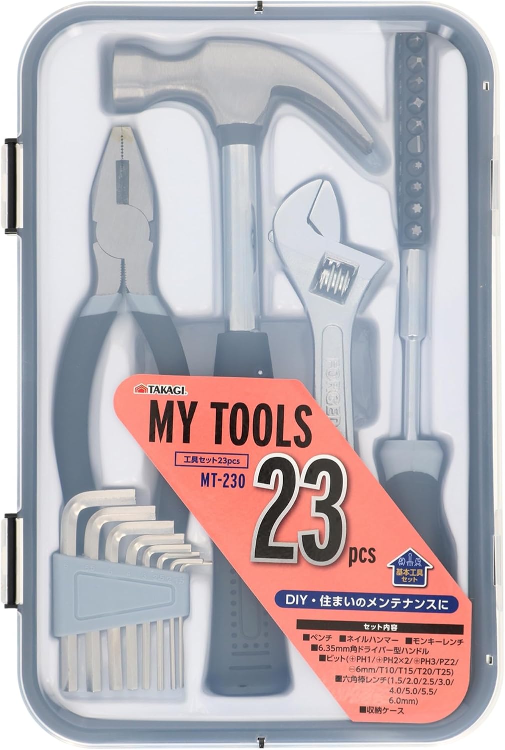 Detalle 2 de 髙儀 TAKAGI マイツールズ MT-230 家庭用工具セット 23点・ビット付き