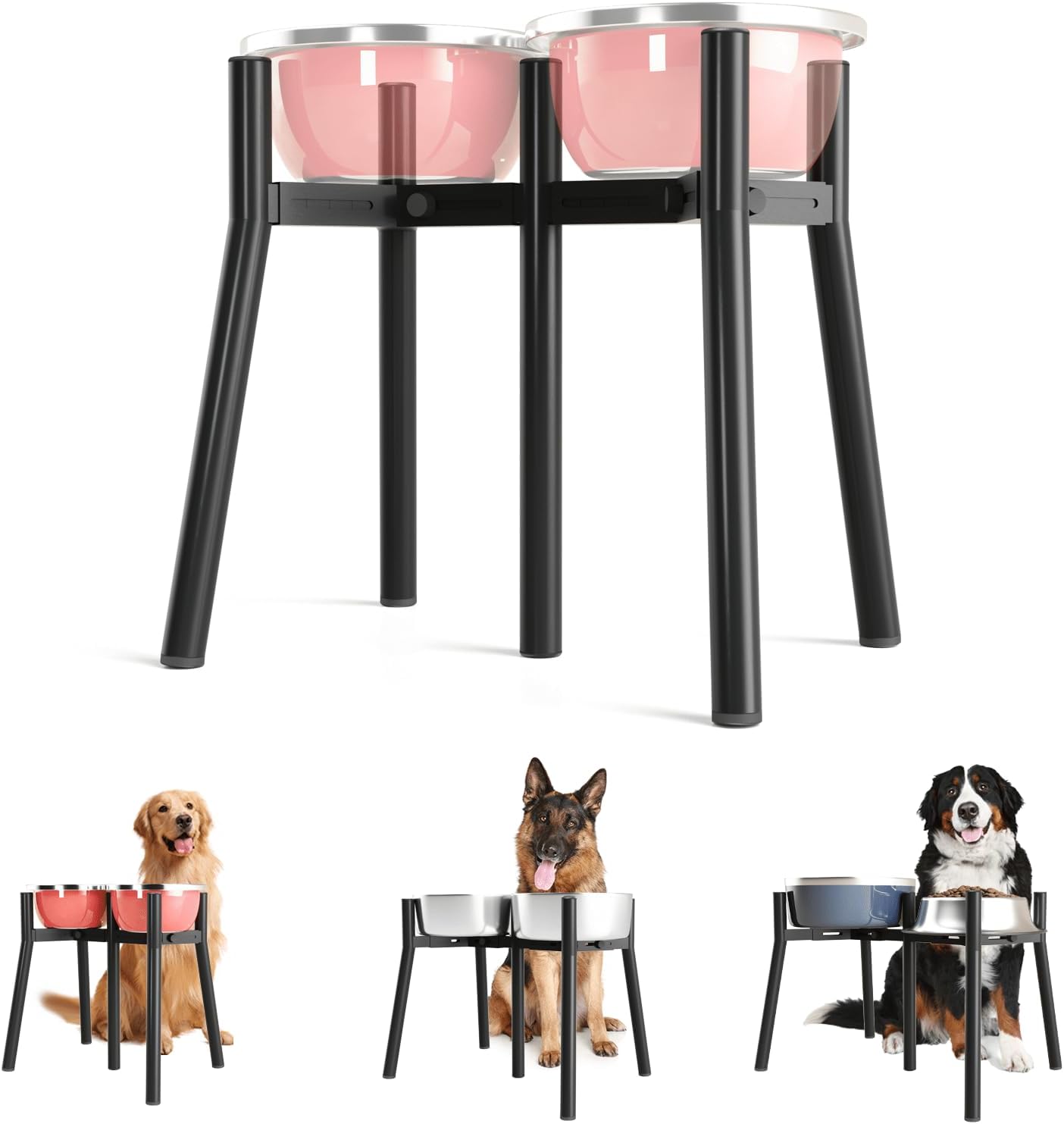 Supporto rialzato regolabile per ciotole ADENGL per cani di taglia grande (larghezza regolabile 17,8–26,9 cm) – Altezza 34,8 cm
