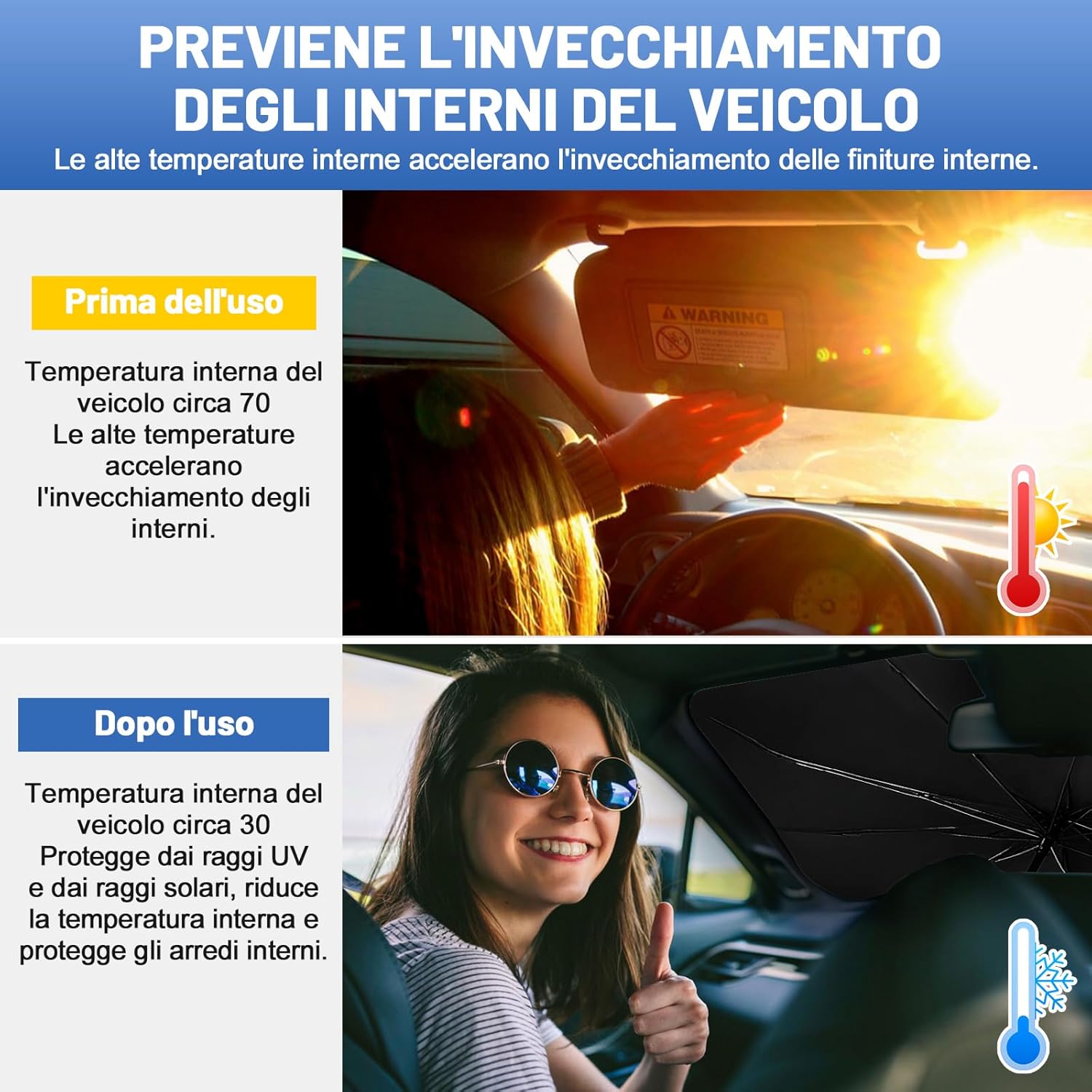 Thumbnail 4 de Beurseaf Parasole Auto Parabrezza pieghevole tipo ombrello, universale (140 x 80 cm), blocco UV fino al 98,7%