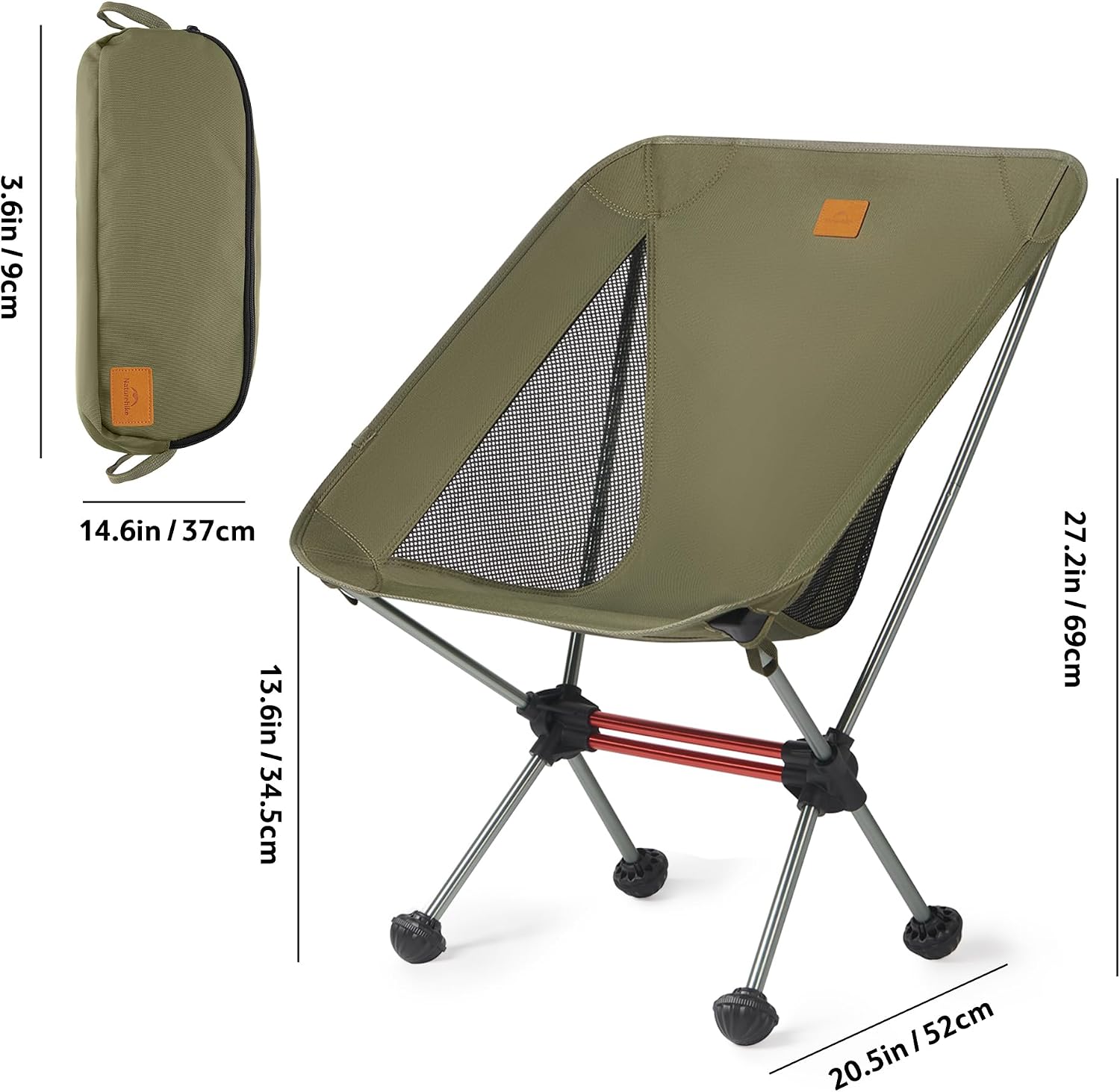Detalle de Naturehike Stellaluna L01 NH20JJ027 hopfällbar stol, 878 g, grön