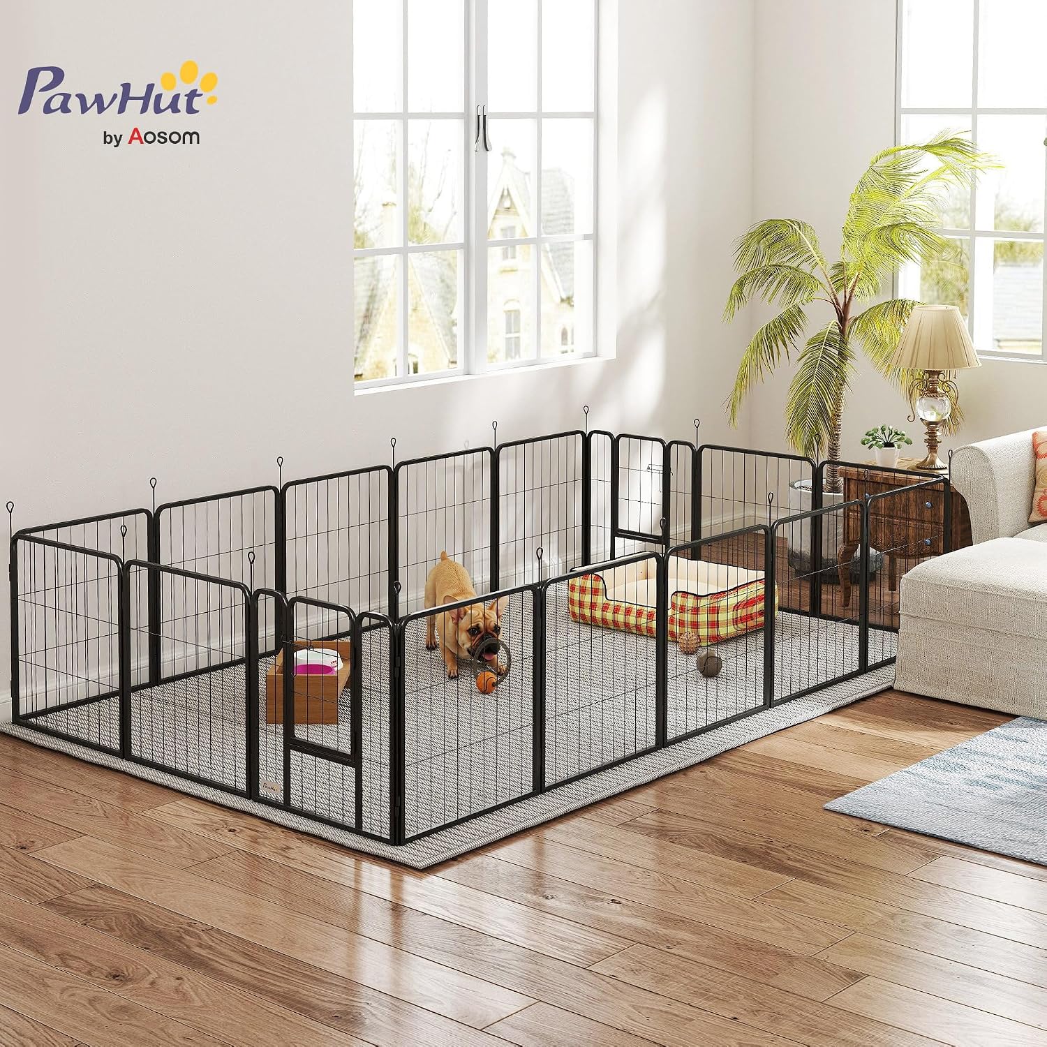 Detalle de PawHut parc pour chien pliable en acier 60H cm à 16 panneaux modulables avec 2 portes