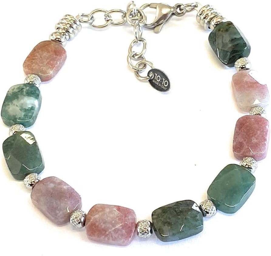 Thumbnail 3 de 10:10 Bracciale uomo donna – Braccialetto in acciaio inox e pietre naturali con nuggets d’agata indiana
