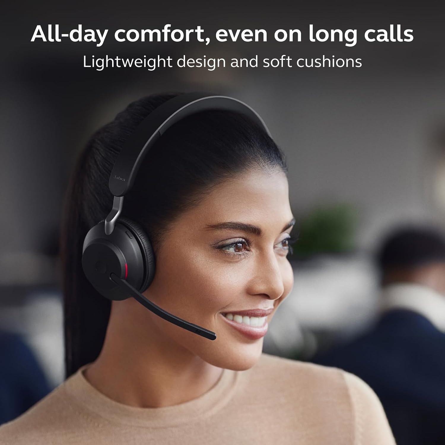 Detalle de Jabra Evolve2 65 Wireless PC Headset with Charging Stand — MS Teams Certified, Noise Cancelling, 37h Battery