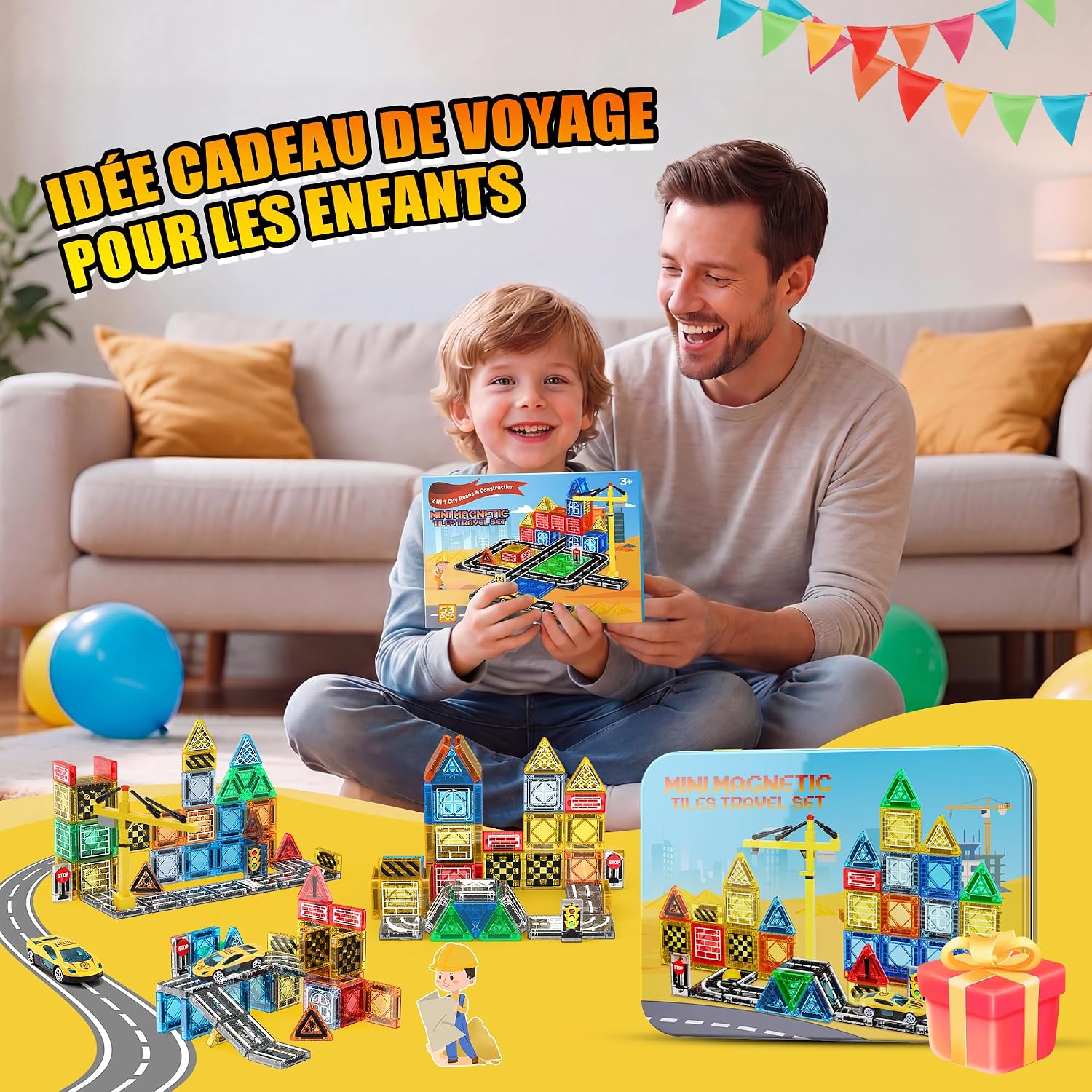 Thumbnail 6 de iKidiki magnetische bouwset mini travel, 53-delig met kraan en autootje