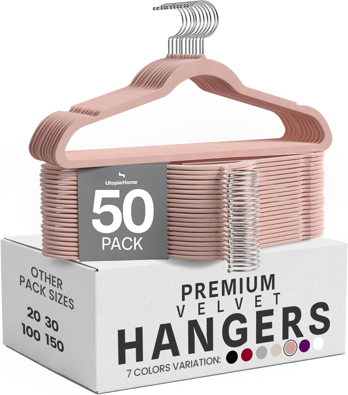Utopia Home Antirutsch-Kleiderbügel aus Samt – 50er-Pack, rosa
