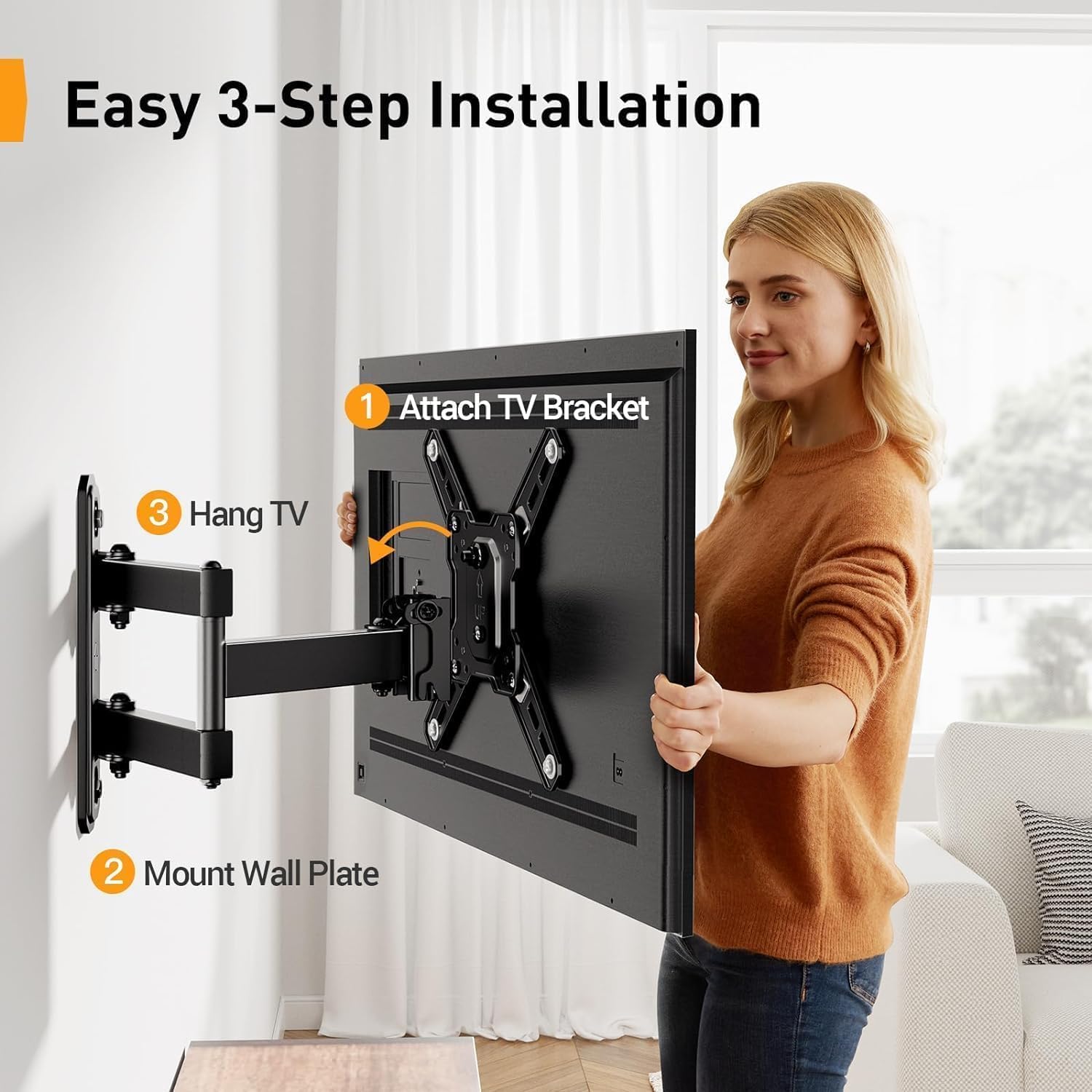 Detalle 1 de Perlegear TV Wall Bracket for 13–42 inch TVs | Full Motion Mount with 5°–15° Tilt, 90° Swivel, 360mm Extension
