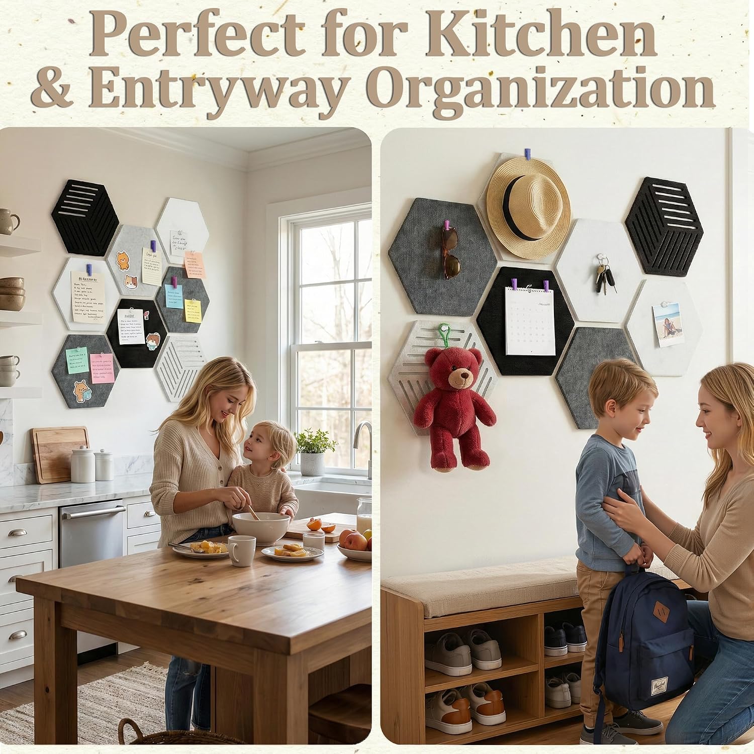 Detalle de Uoisaiko UY-US-10060-Q8 Felt Bulletin Board Tiles, Grey Hexagon 8-Pack