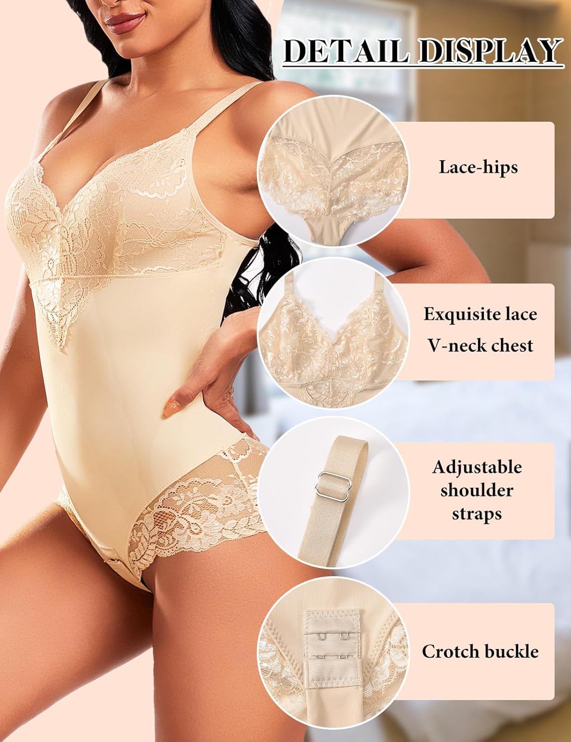 Detalle 2 de PASUDA Body Contenitivo Modellante Donna con pizzo – Bodysuit shapewear