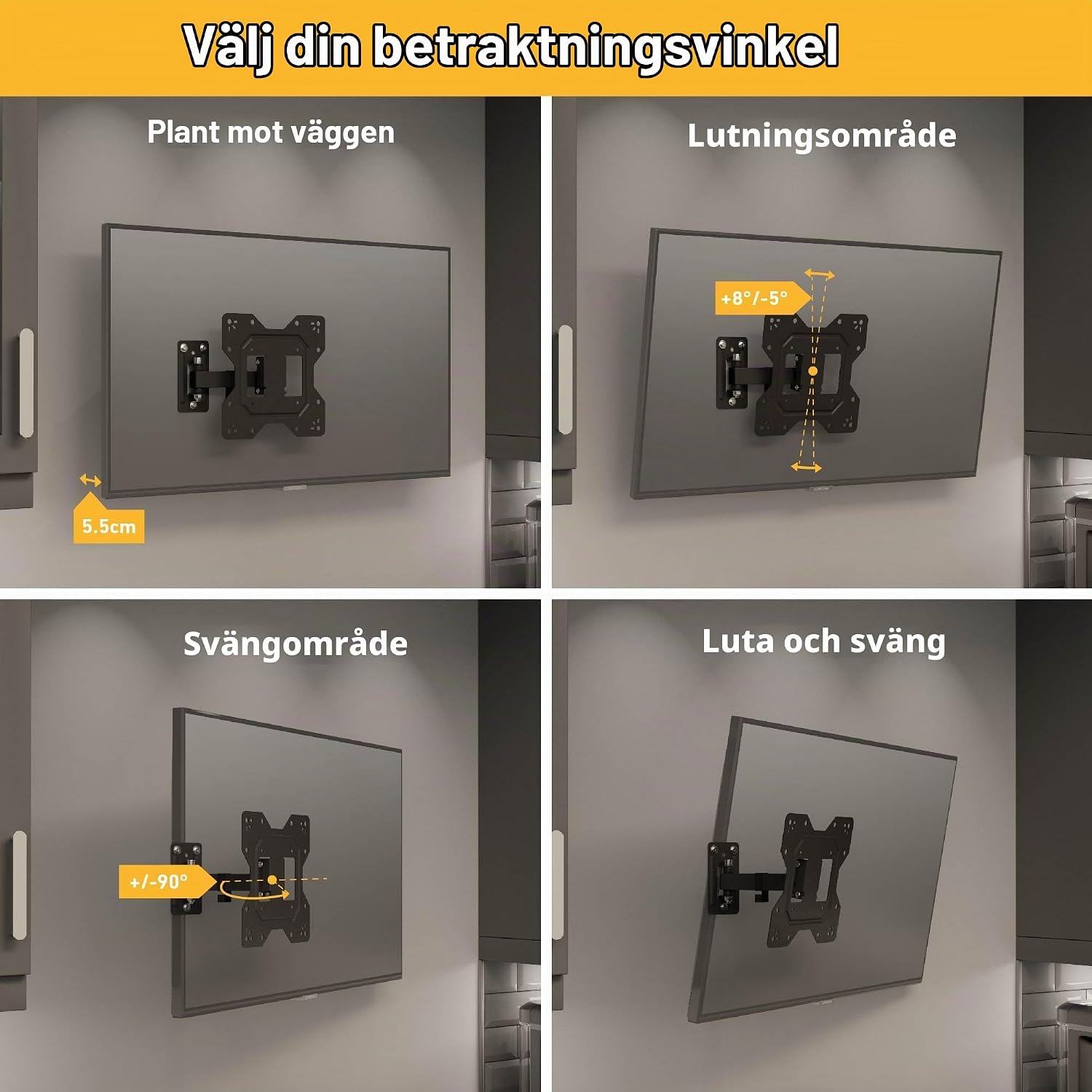 Thumbnail 2 de D-Line TV-väggfäste för 23–50 tum med lutning och vridning, upp till 30 kg