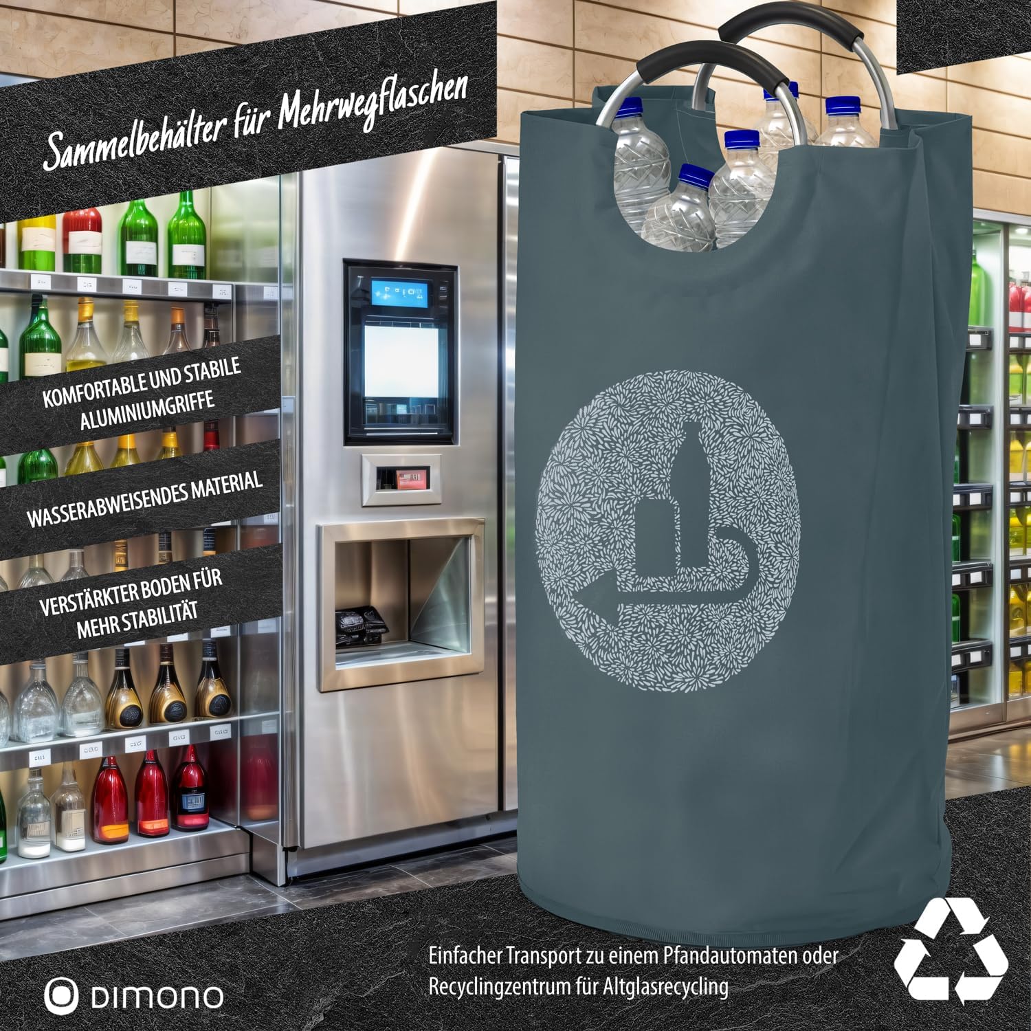 Detalle de Dimono Collecteur de Bouteilles et Panier à Bouteilles & Sac à Jouets – Récipient de Consigne recyclé, Panier à emballages vides