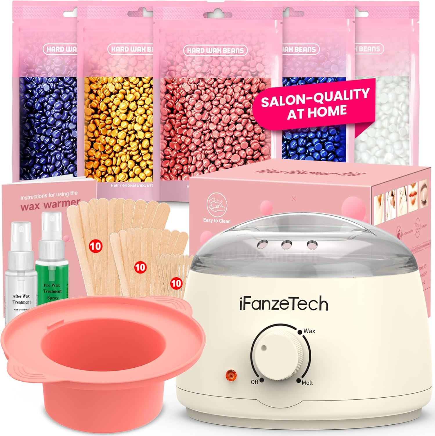 Detalle de iFanzeTech Waxing Kit for Women: All-in-One Wax Warmer with 5 Wax Beads and Silicone Pot