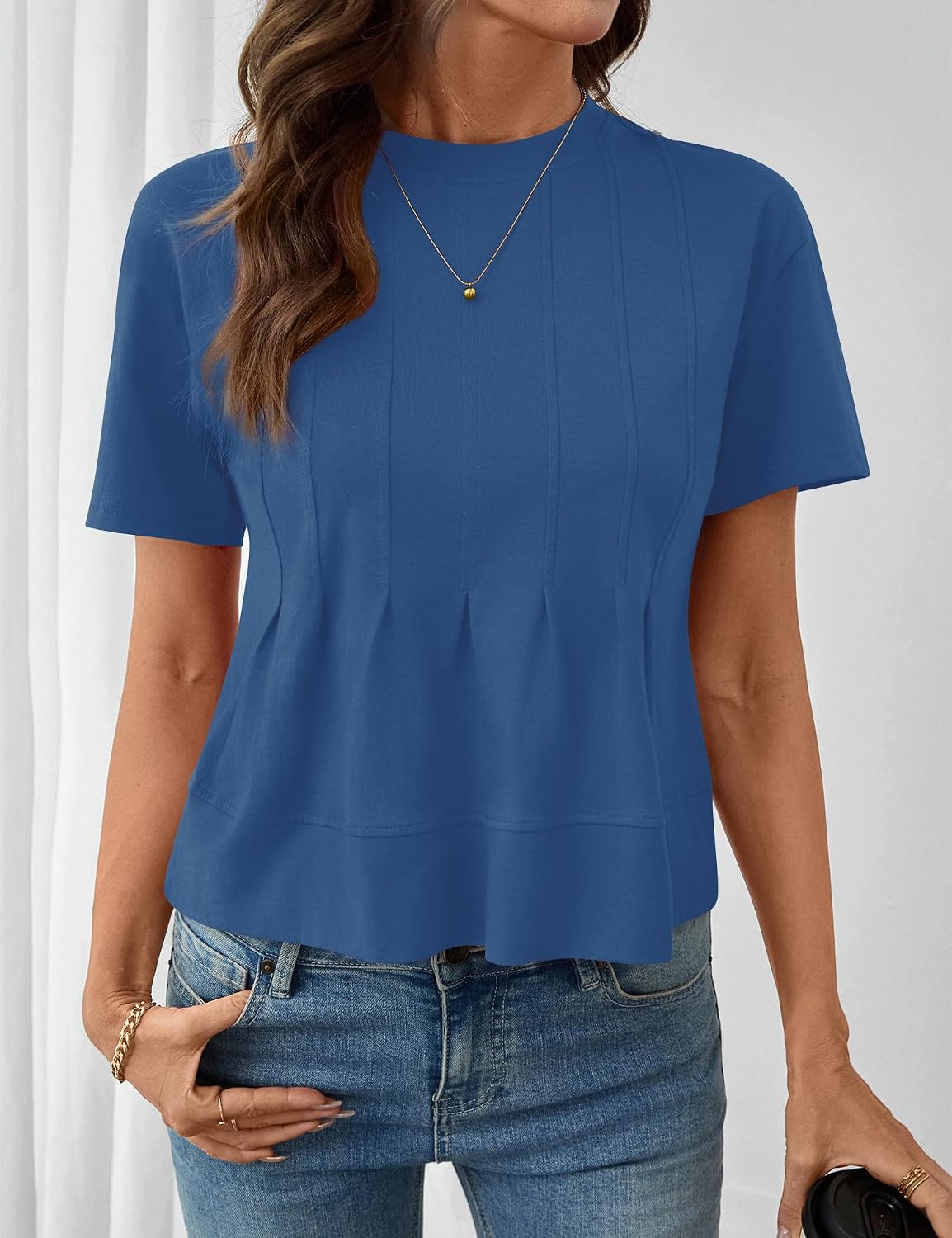Thumbnail 6 de LOMON Spring Peplum Tops for Women: Babydoll Silhouette with Pleated Swing Details