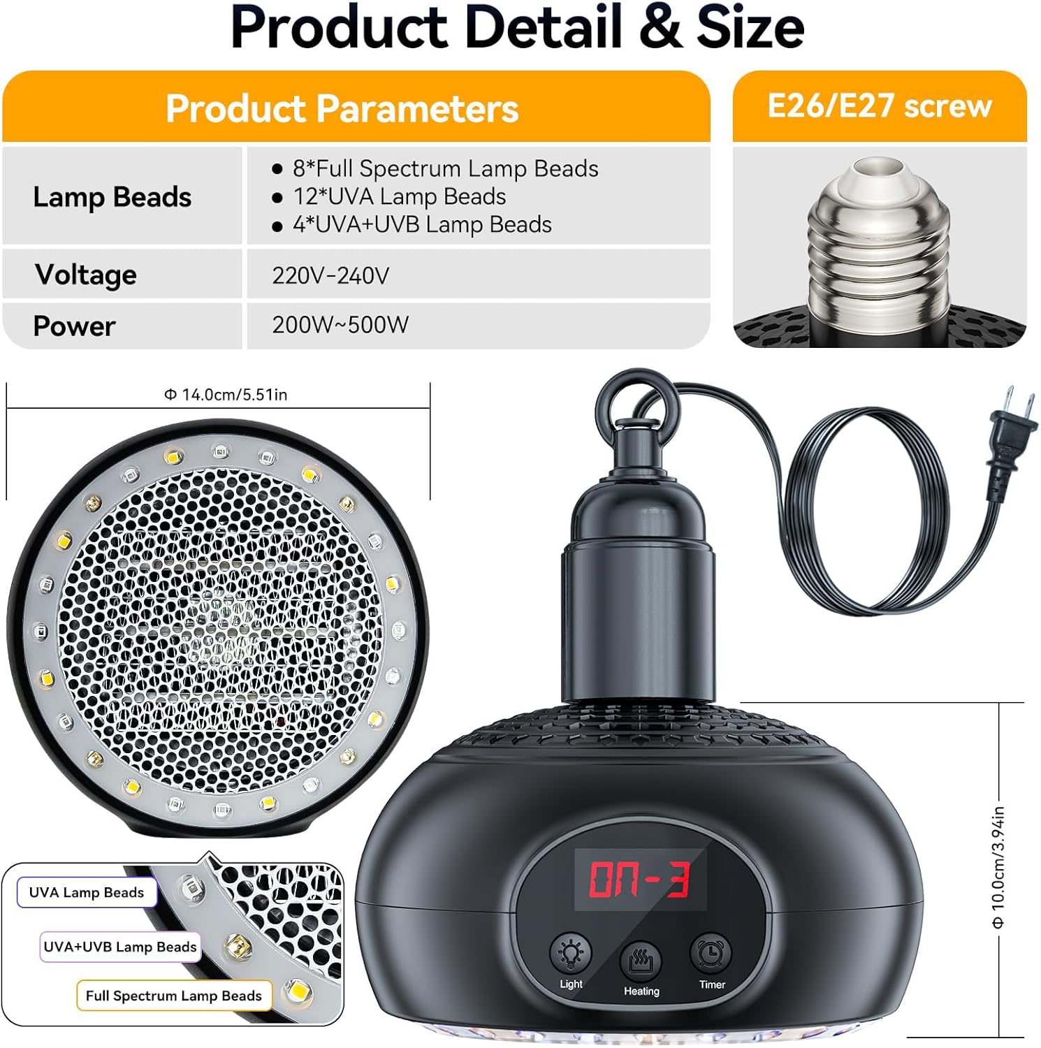 Thumbnail 1 de testyu Lampada riscaldante per rettili 200 W 🐢