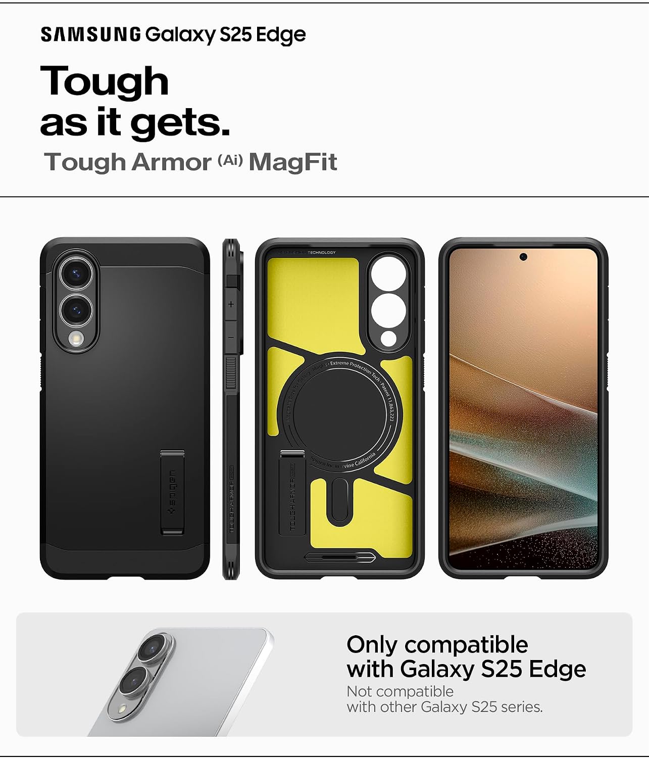 Detalle 2 de Spigen Tough Armor (AI) MagFit für Samsung Galaxy S25 Edge – MagSafe- kompatible Hülle mit Kickstand und XRD-Pads