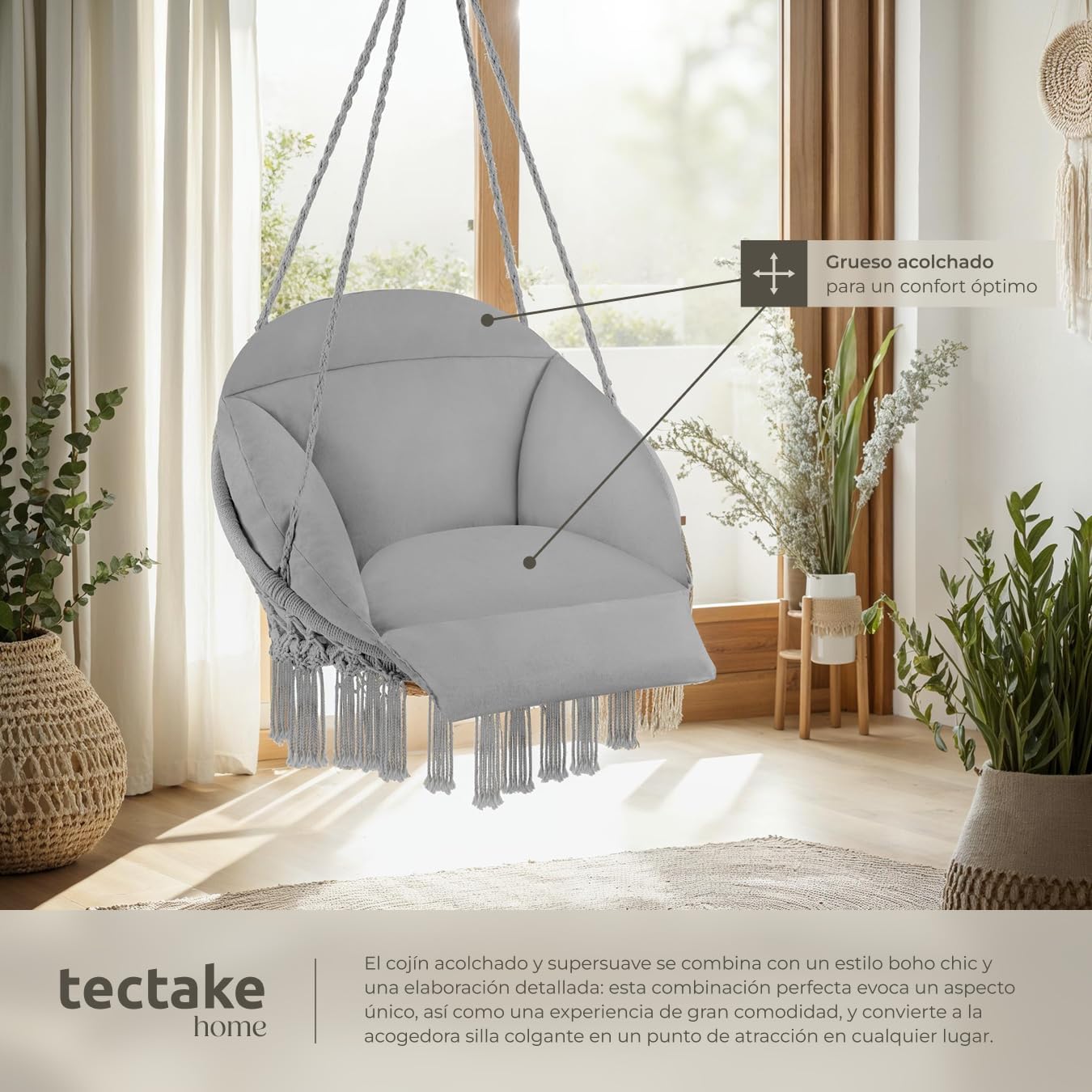 Thumbnail 4 de tectake Columpio Jardín Exterior silla colgante gris