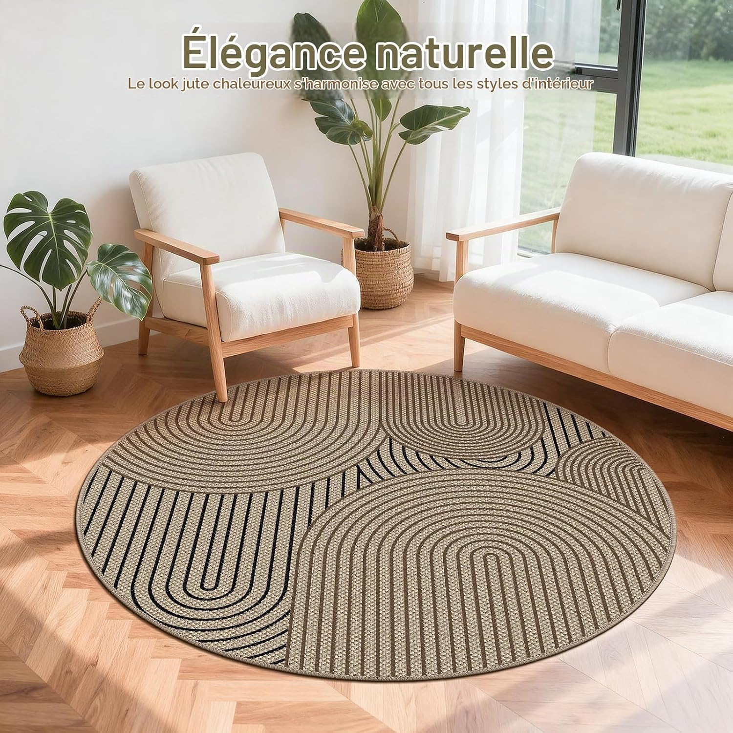 Detalle 2 de VSIWB rond vloerkleed 120 cm, jute-look, antislip en wasbaar